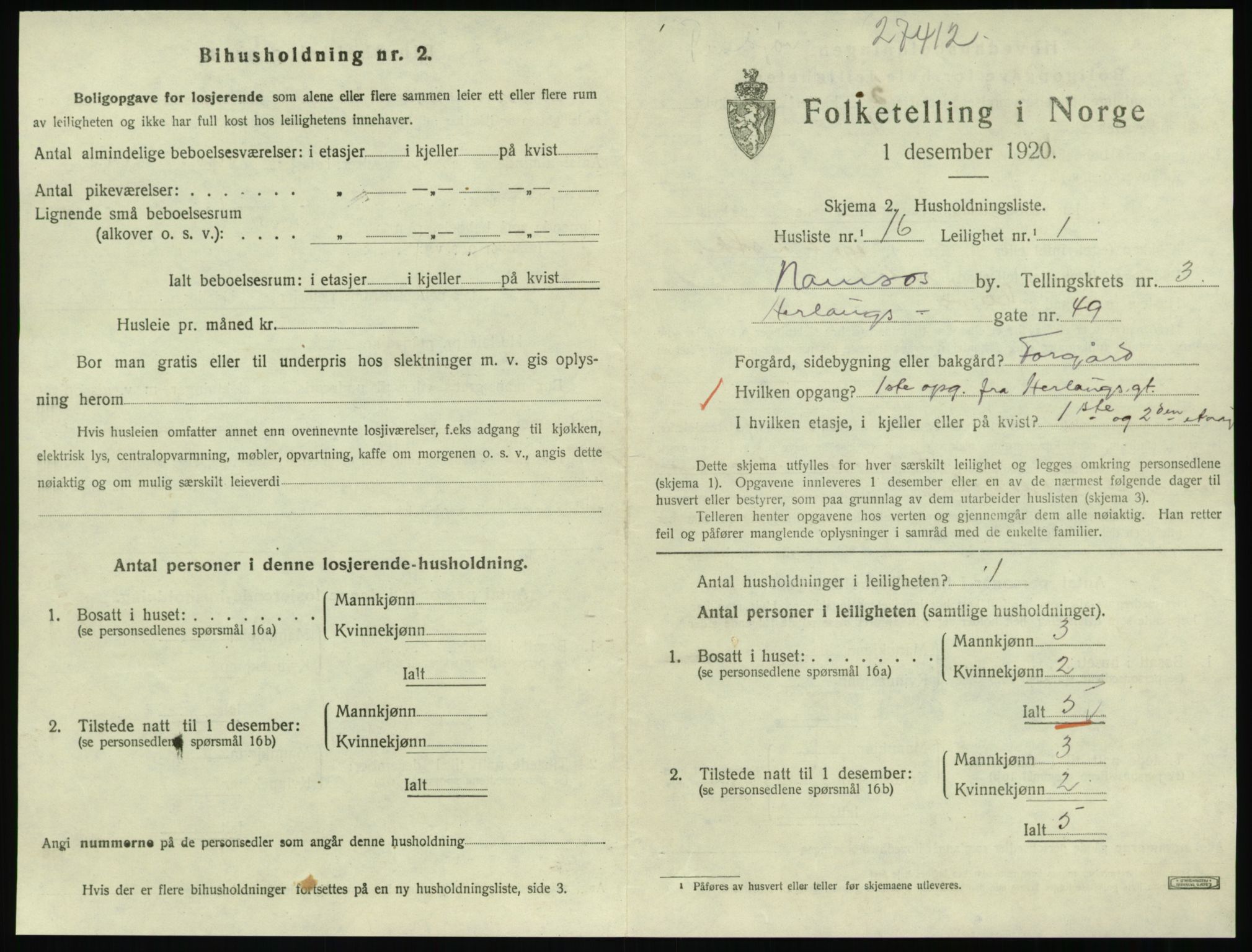 SAT, 1920 census for Namsos, 1920, p. 1179