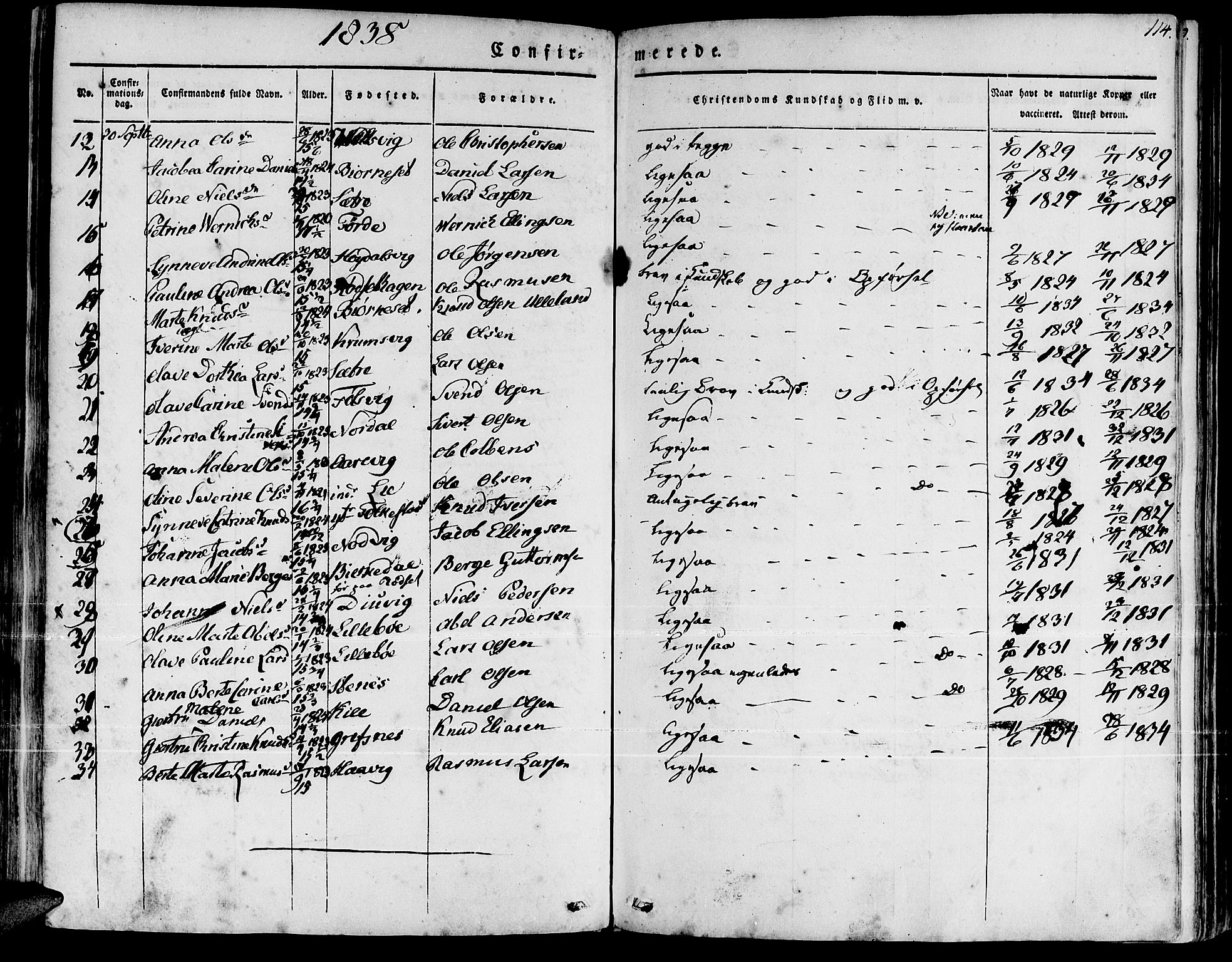 Ministerialprotokoller, klokkerbøker og fødselsregistre - Møre og Romsdal, AV/SAT-A-1454/511/L0139: Parish register (official) no. 511A06, 1831-1850, p. 114