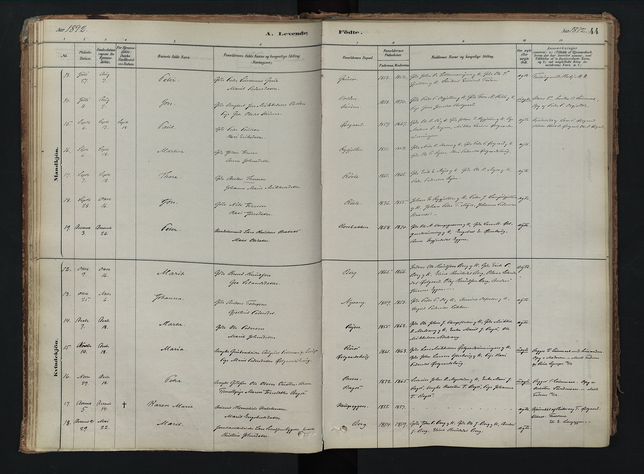 Tolga prestekontor, AV/SAH-PREST-062/K/L0008: Parish register (official) no. 8, 1877-1910, p. 44