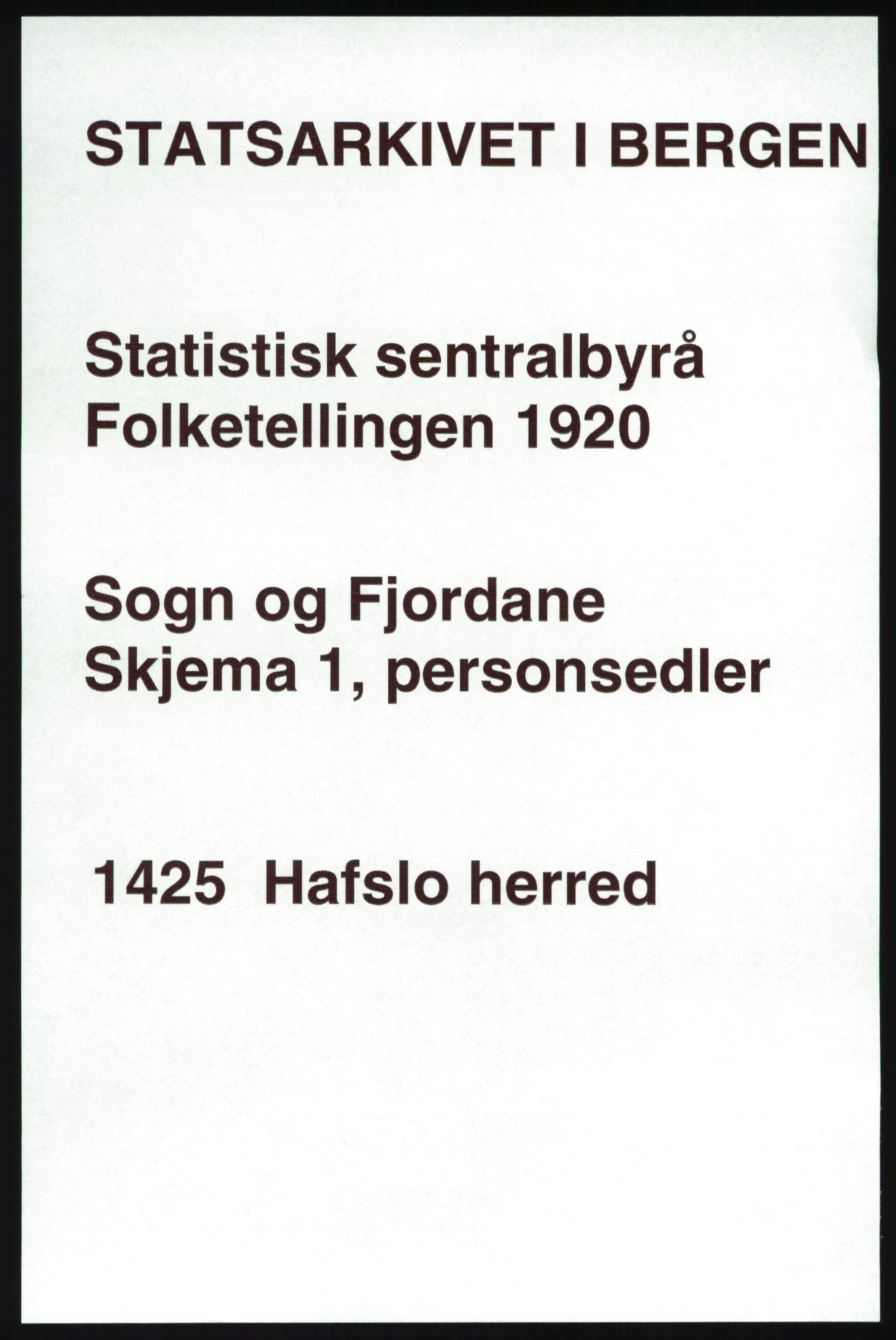 SAB, 1920 census for Hafslo, 1920, p. 1148