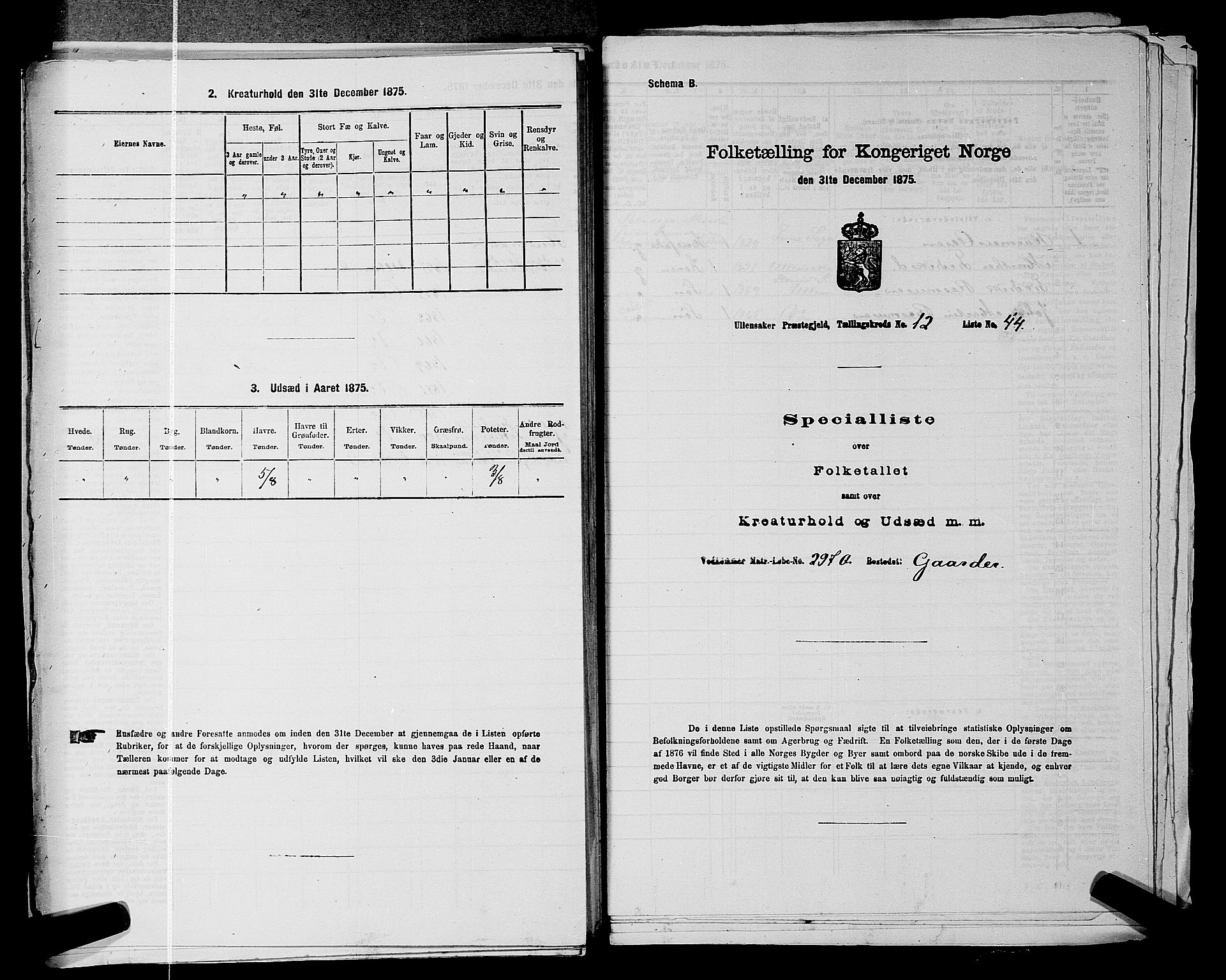 RA, 1875 census for 0235P Ullensaker, 1875, p. 1807