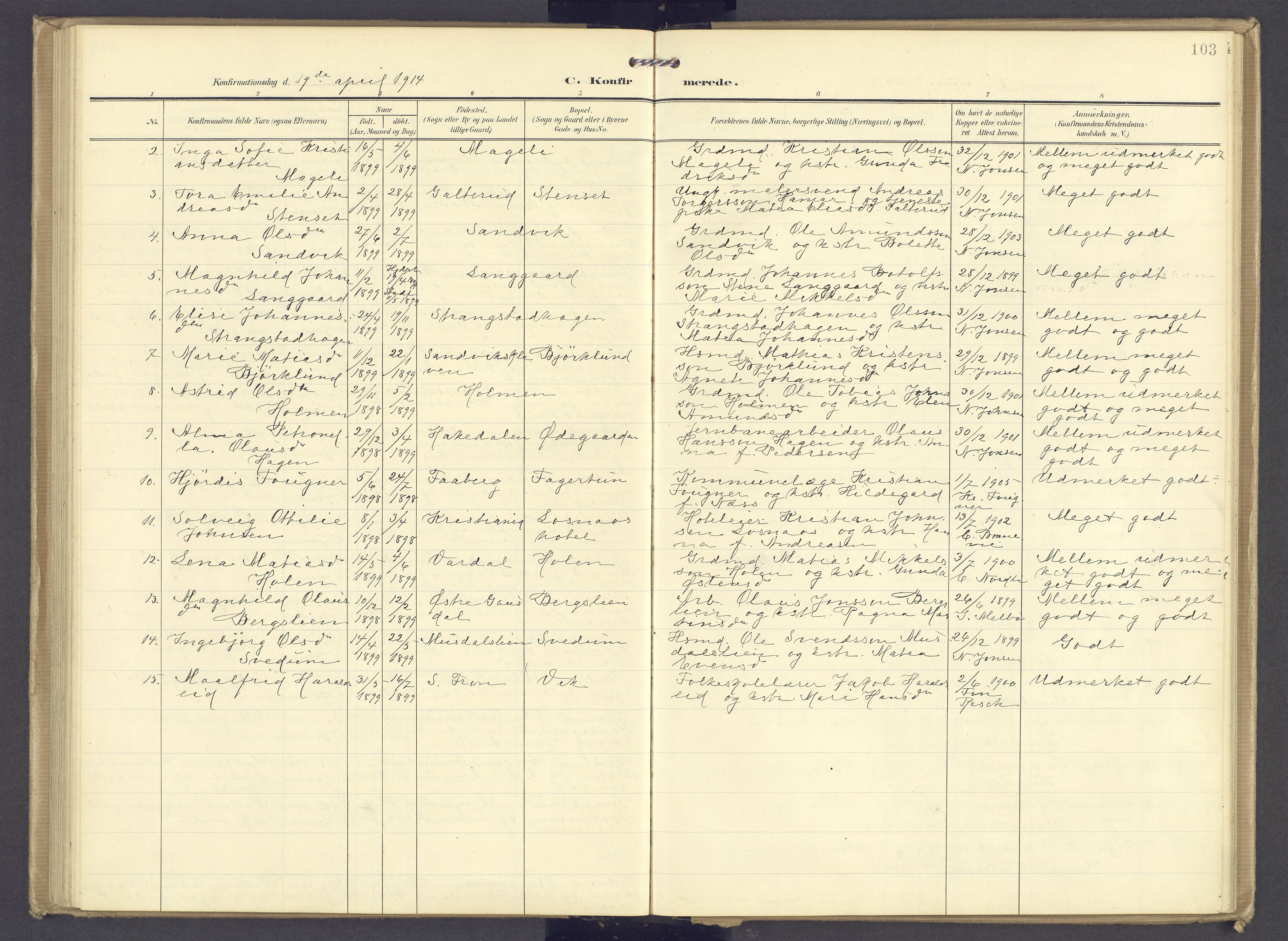 Øyer prestekontor, AV/SAH-PREST-084/H/Ha/Haa/L0013: Parish register (official) no. 13, 1905-1920, p. 103