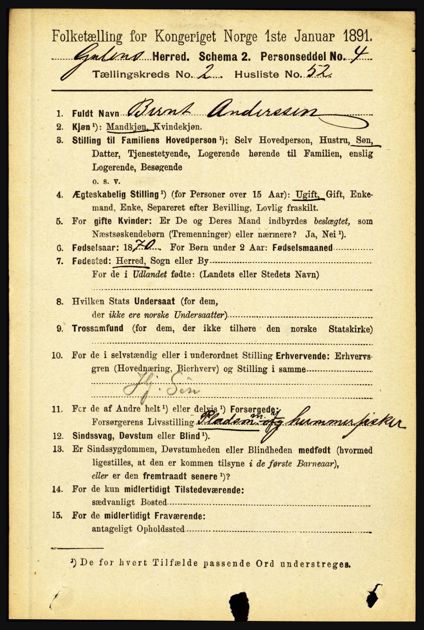 RA, 1891 census for 1411 Gulen, 1891, p. 842