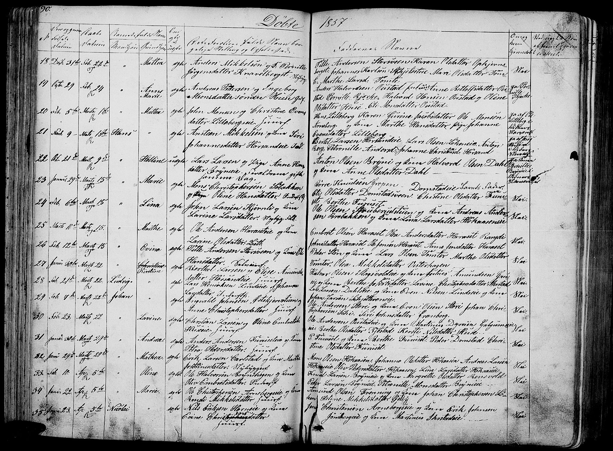 Romedal prestekontor, SAH/PREST-004/L/L0009: Parish register (copy) no. 9, 1846-1866, p. 90