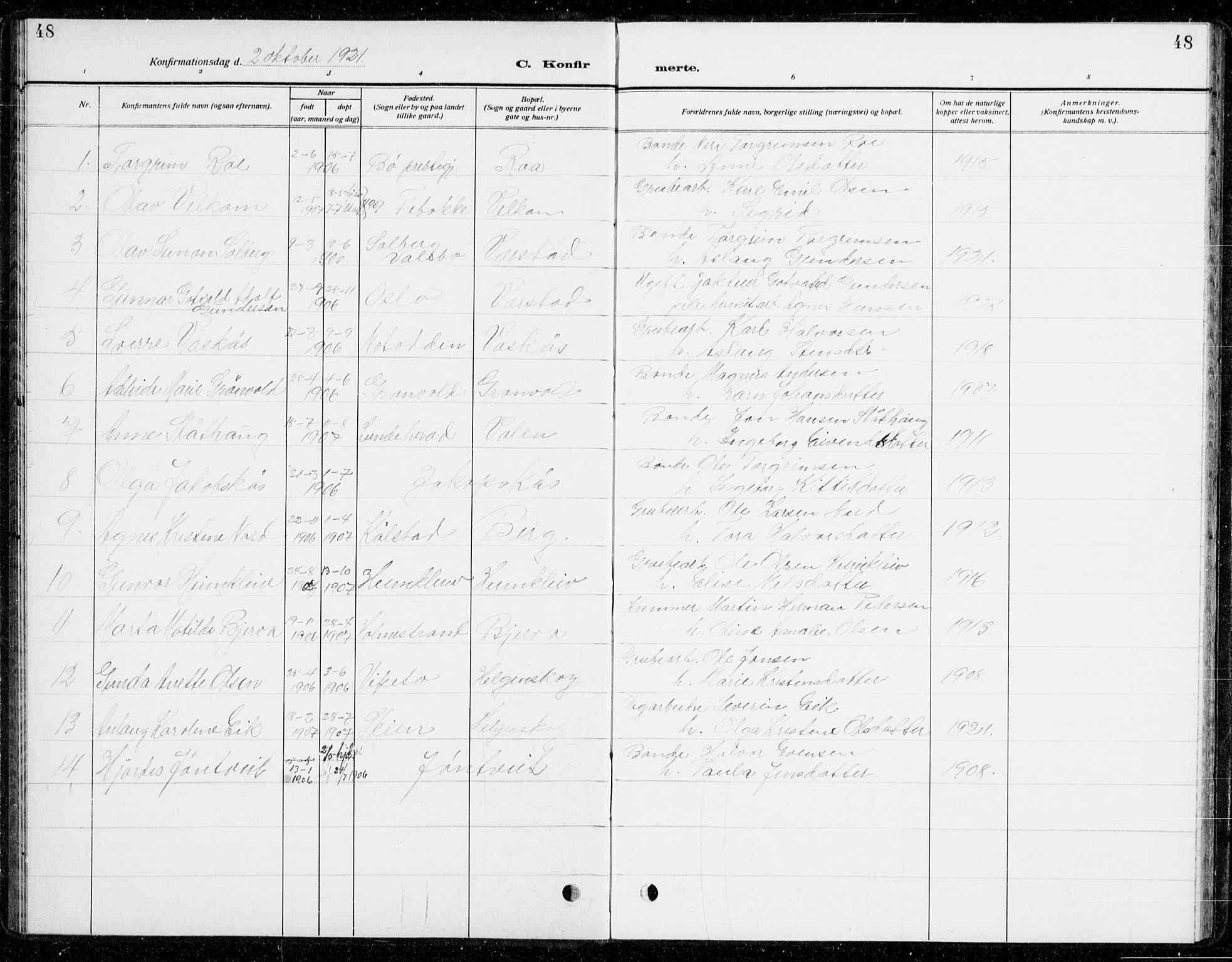 Holla kirkebøker, AV/SAKO-A-272/G/Gb/L0003: Parish register (copy) no. II 3, 1914-1941, p. 48