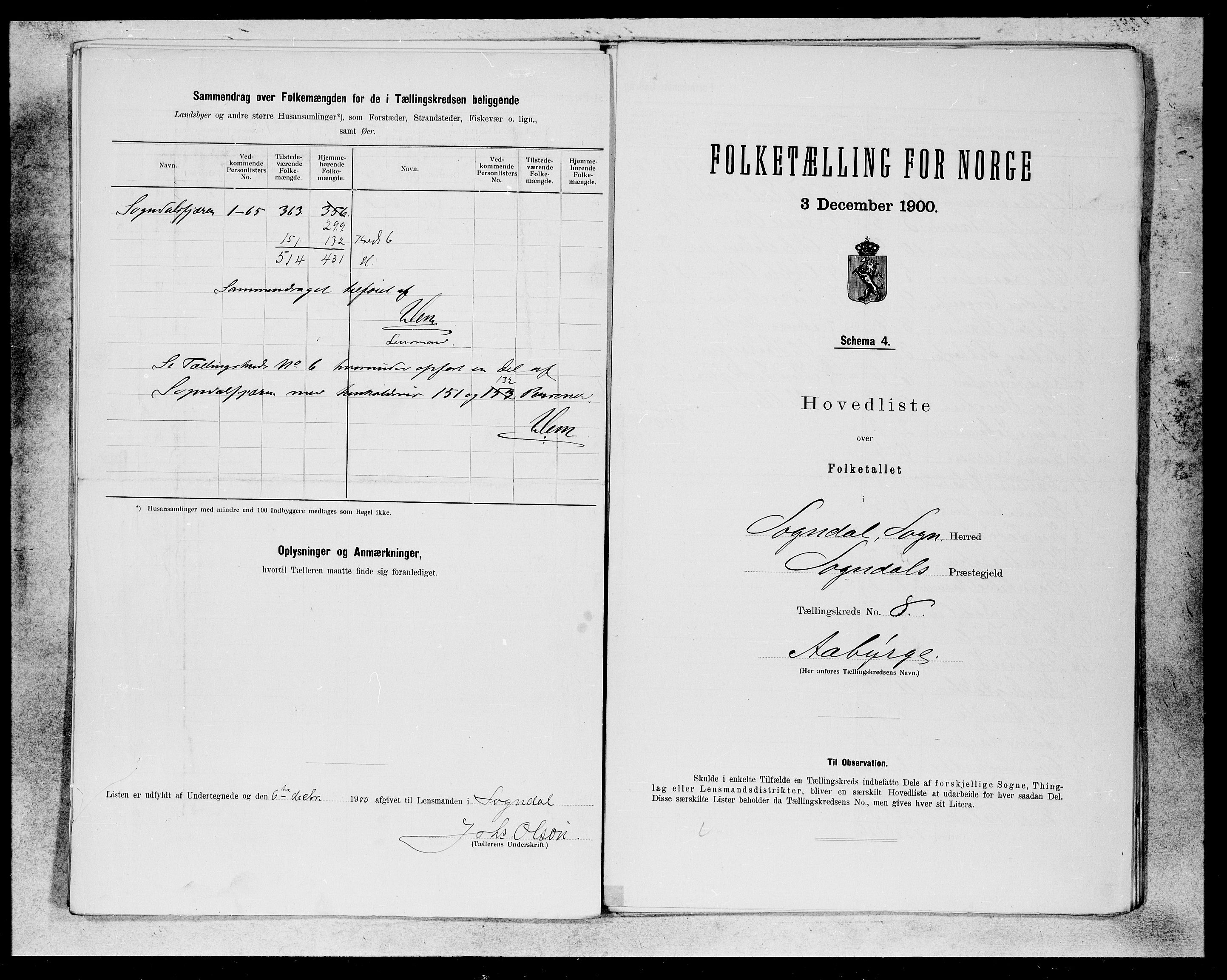 SAB, 1900 census for Sogndal, 1900, p. 15