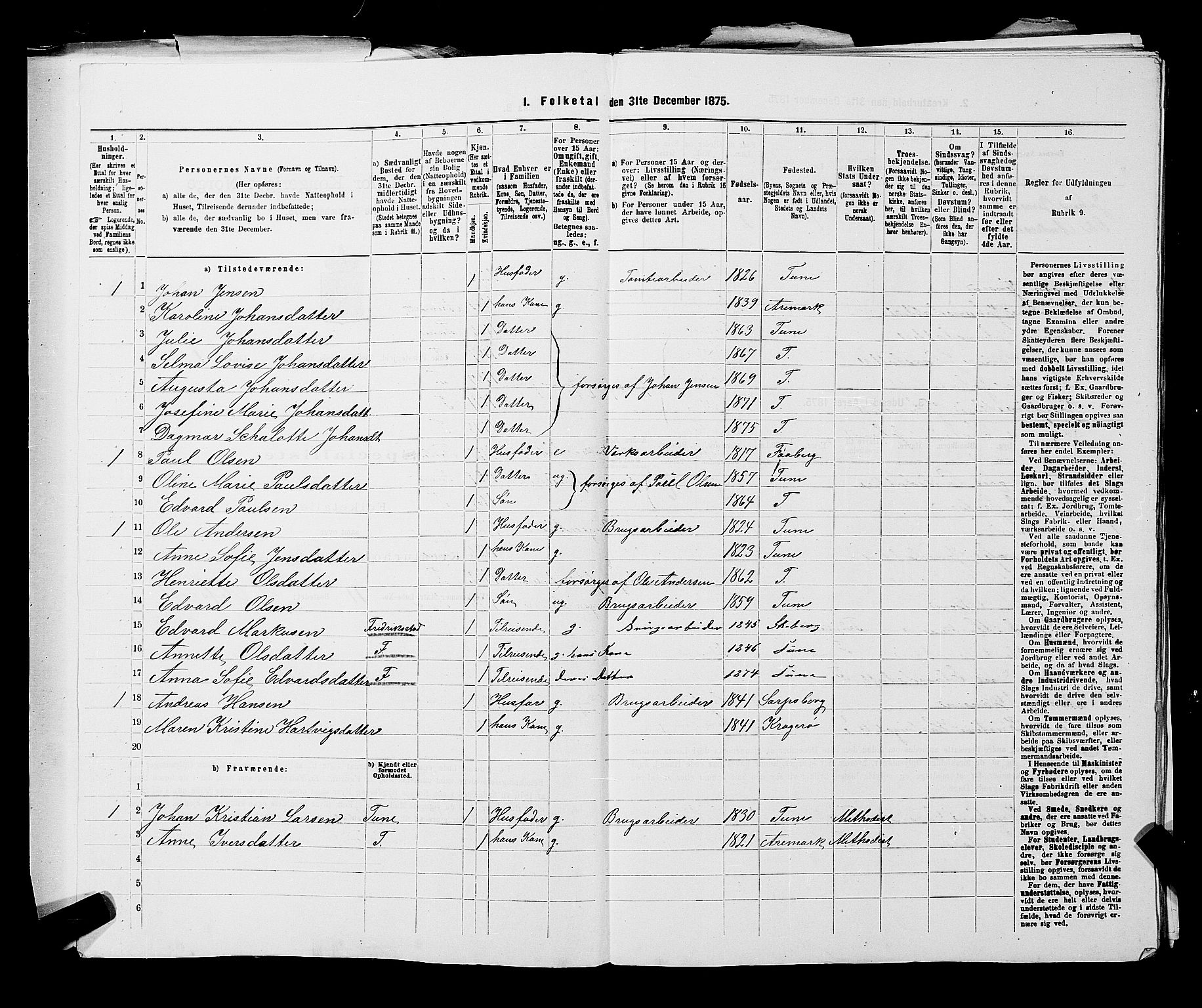 RA, 1875 census for 0130P Tune, 1875, p. 1554