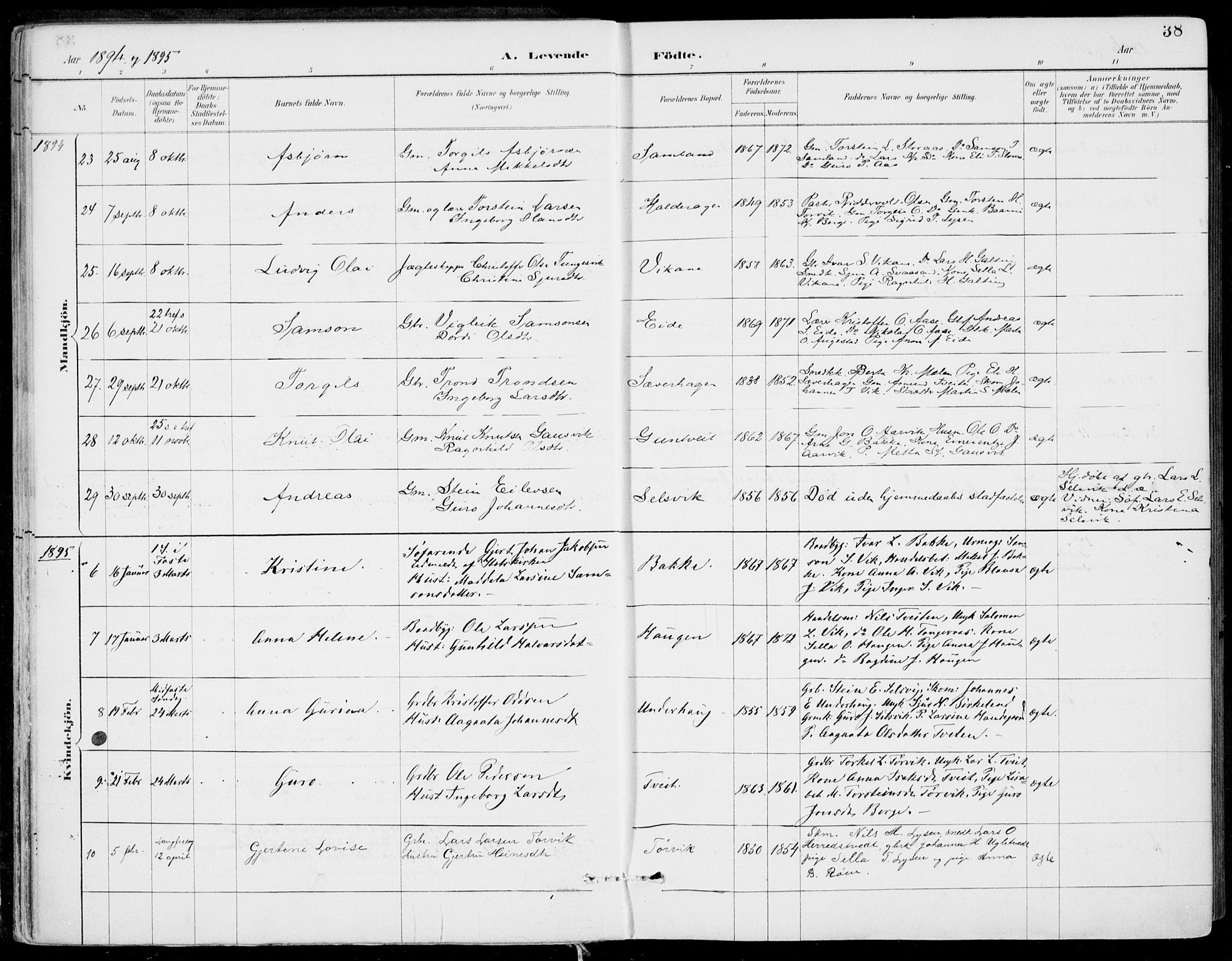 Strandebarm sokneprestembete, SAB/A-78401/H/Haa: Parish register (official) no. E  1, 1886-1908, p. 38