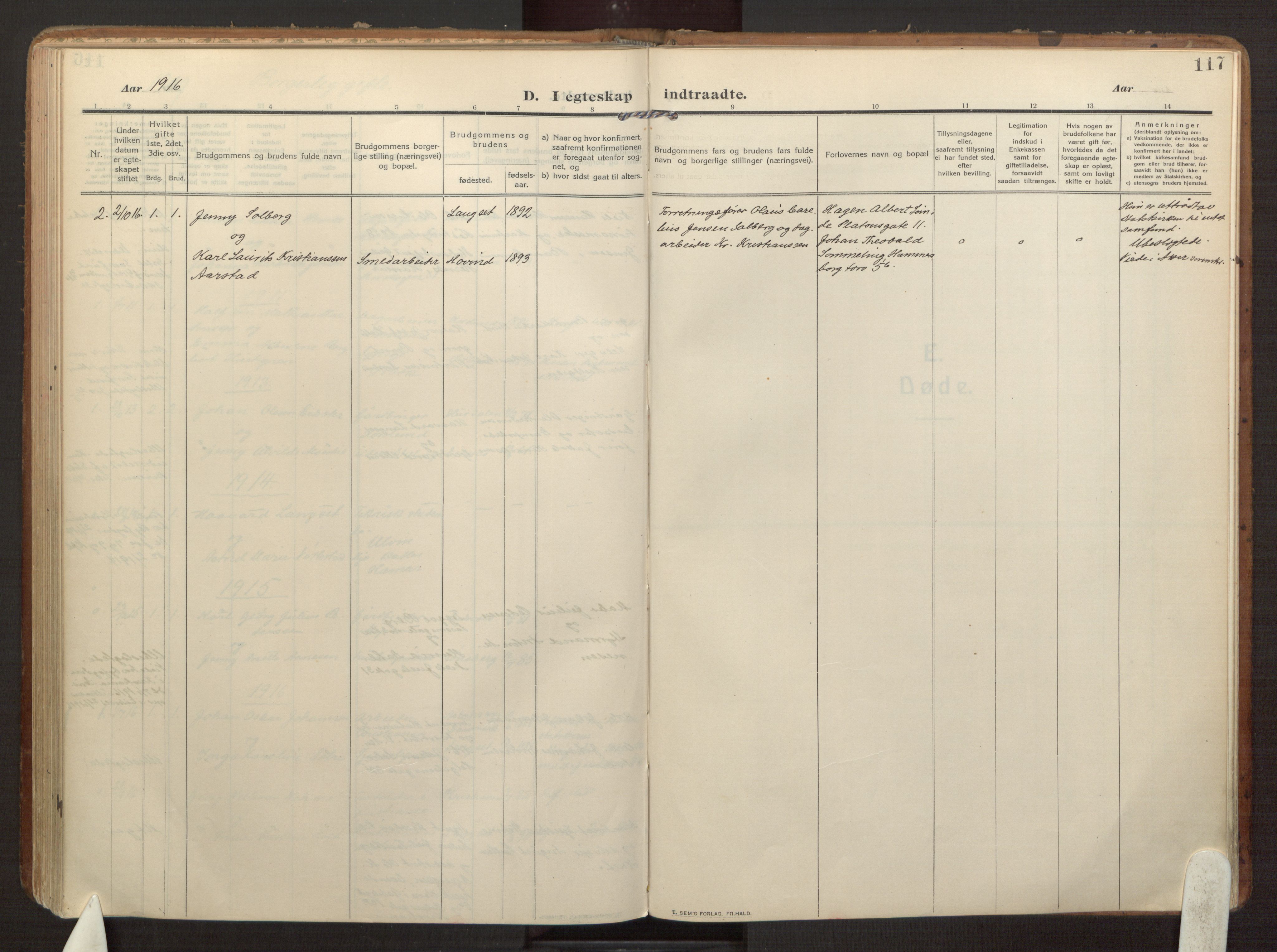 Eidsvoll prestekontor Kirkebøker, SAO/A-10888/F/Fb: Parish register (official) no. II 4, 1909-1919, p. 117