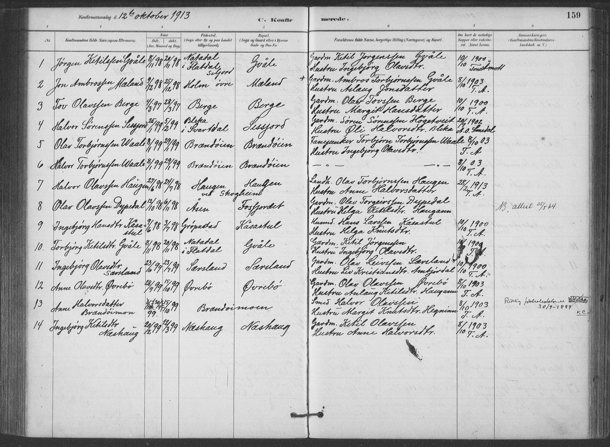 Hjartdal kirkebøker, AV/SAKO-A-270/F/Fa/L0010: Parish register (official) no. I 10, 1880-1929, p. 159