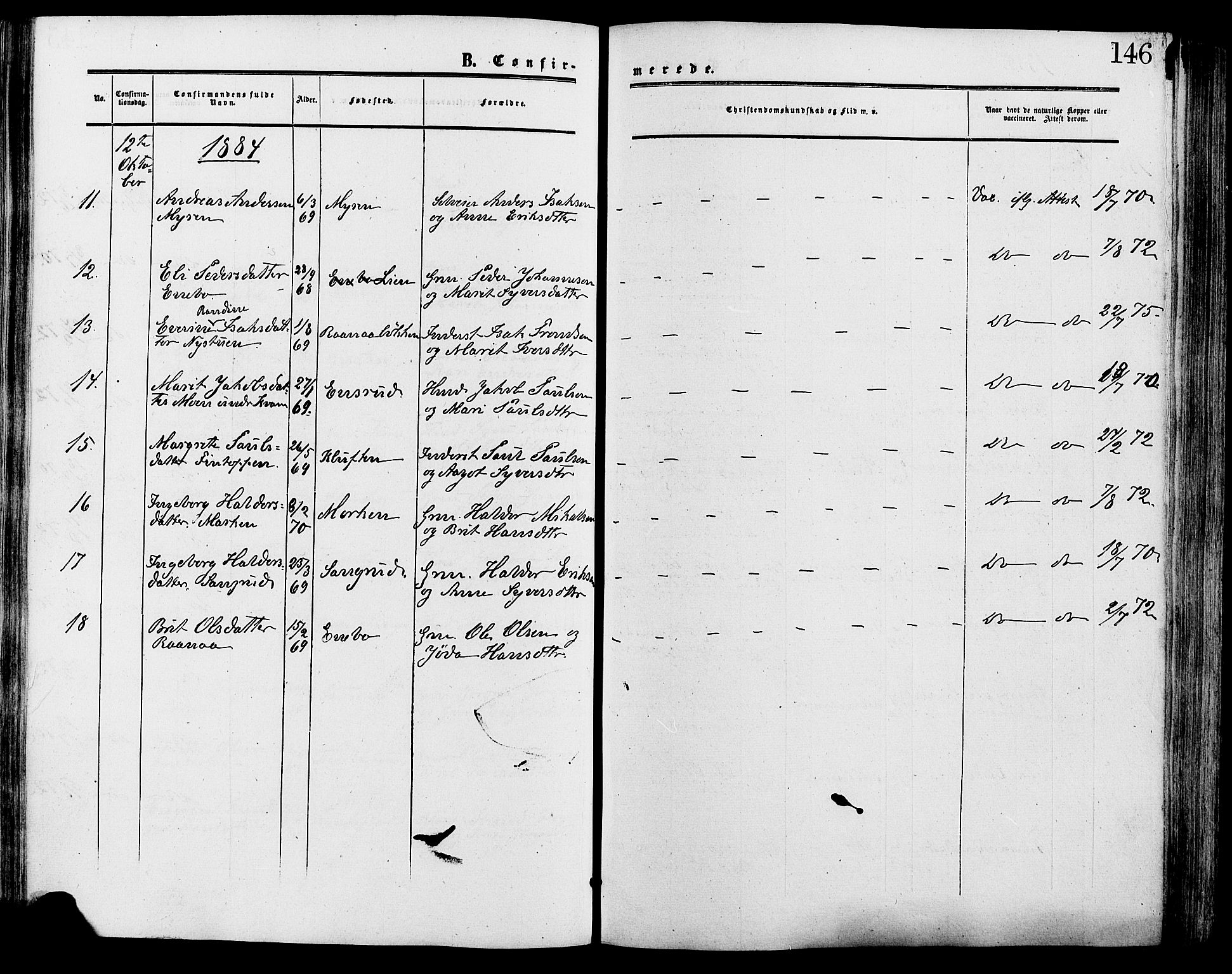 Lesja prestekontor, SAH/PREST-068/H/Ha/Haa/L0009: Parish register (official) no. 9, 1854-1889, p. 146