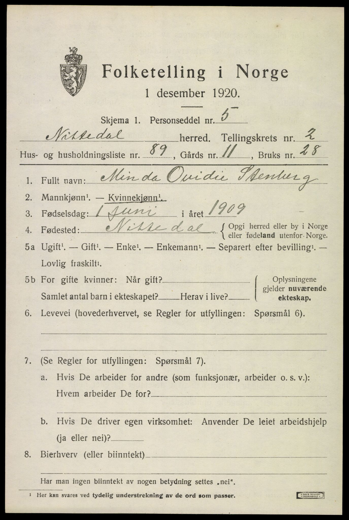 SAO, 1920 census for Nittedal, 1920, p. 2768