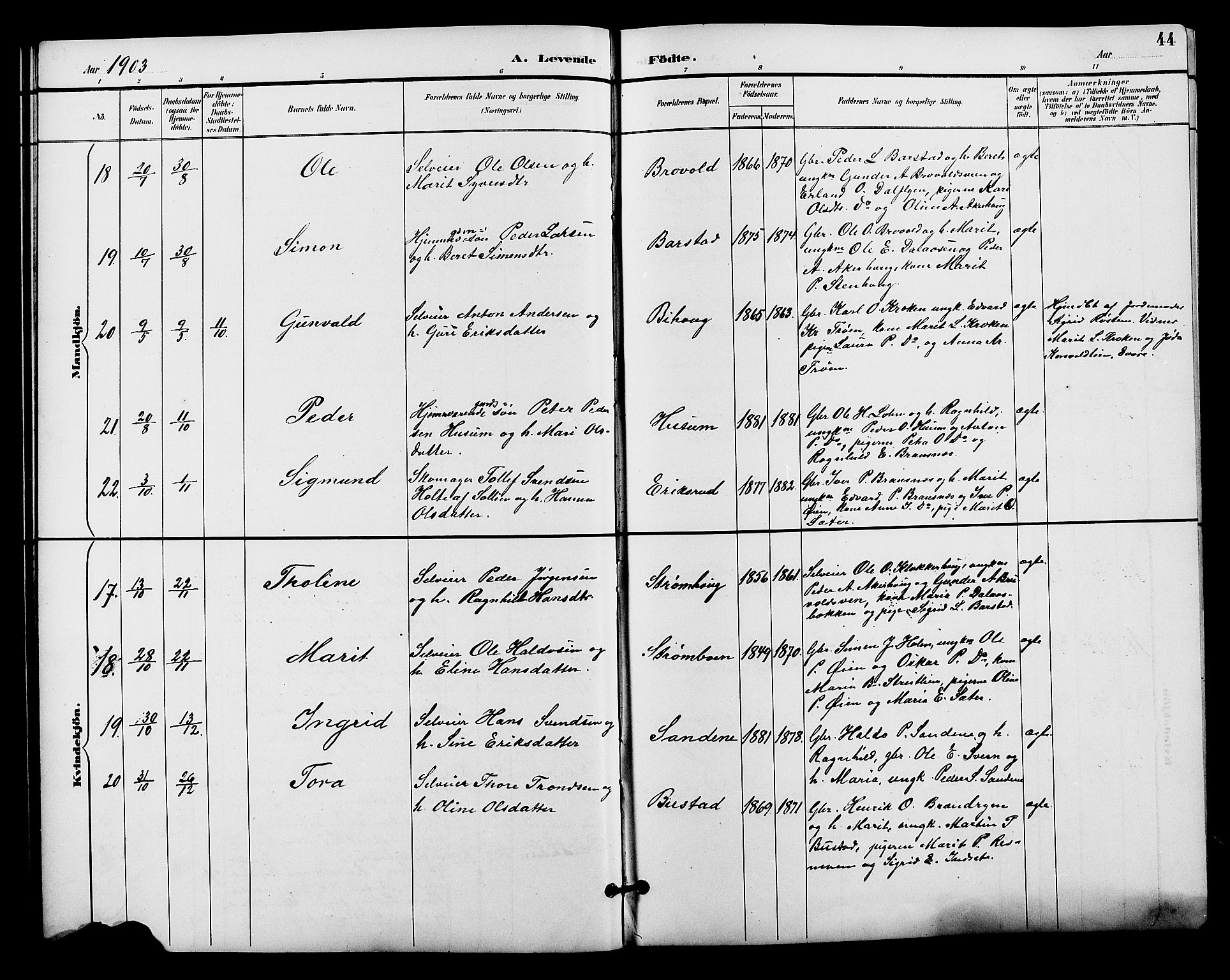 Alvdal prestekontor, AV/SAH-PREST-060/H/Ha/Hab/L0004: Parish register (copy) no. 4, 1894-1910, p. 44