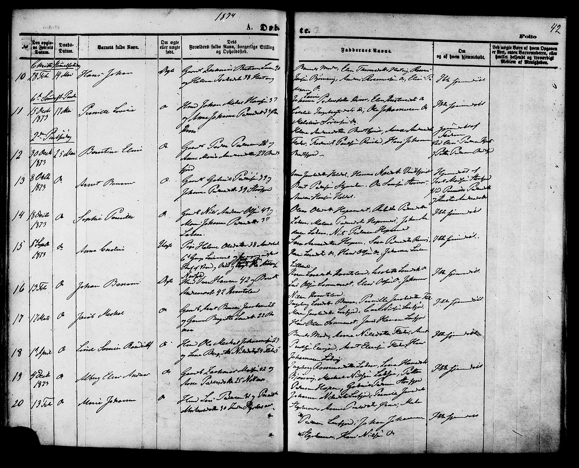 Ministerialprotokoller, klokkerbøker og fødselsregistre - Nordland, AV/SAT-A-1459/853/L0771: Parish register (official) no. 853A10, 1870-1881, p. 42