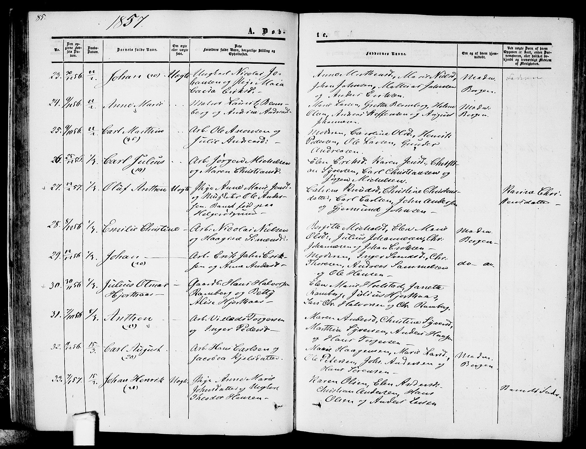 Moss prestekontor Kirkebøker, AV/SAO-A-2003/G/Ga/L0002: Parish register (copy) no. I 2, 1852-1871, p. 85