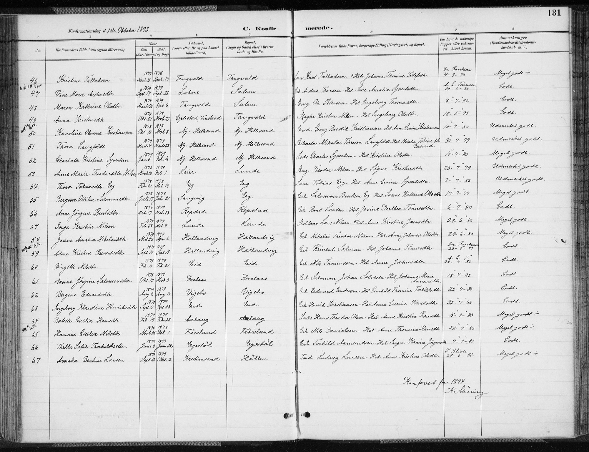 Søgne sokneprestkontor, AV/SAK-1111-0037/F/Fa/Fab/L0013: Parish register (official) no. A 13, 1892-1911, p. 131