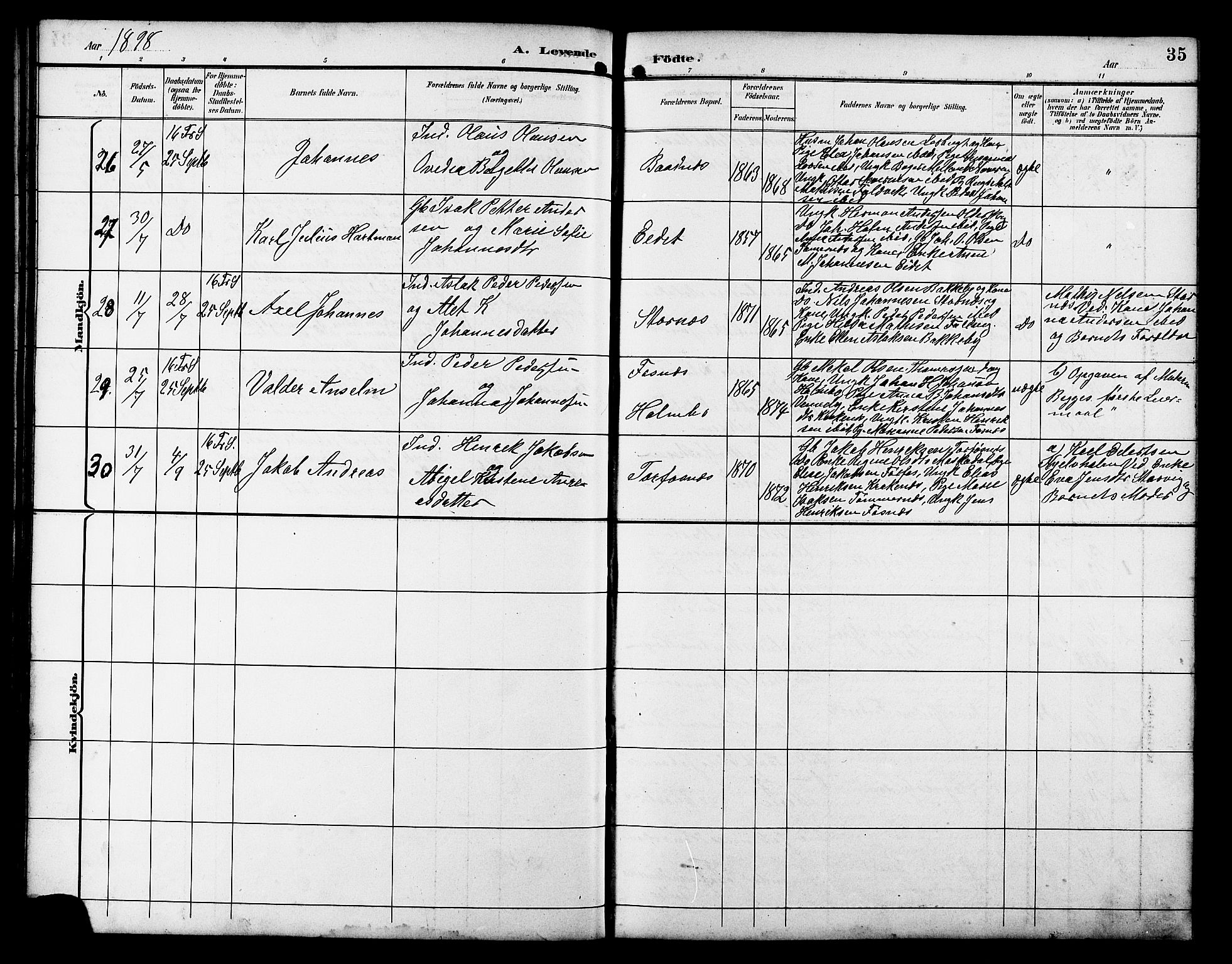 Skjervøy sokneprestkontor, AV/SATØ-S-1300/H/Ha/Hab/L0021klokker: Parish register (copy) no. 21, 1893-1910, p. 35