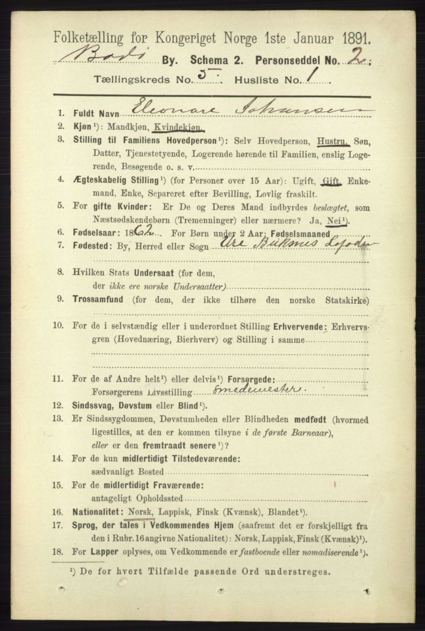 RA, 1891 census for 1804 Bodø, 1891, p. 3907