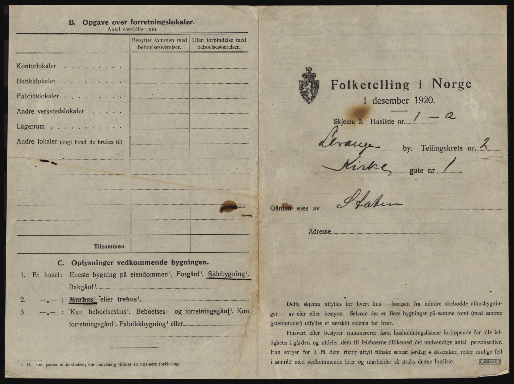 SAT, 1920 census for Levanger town, 1920, p. 196