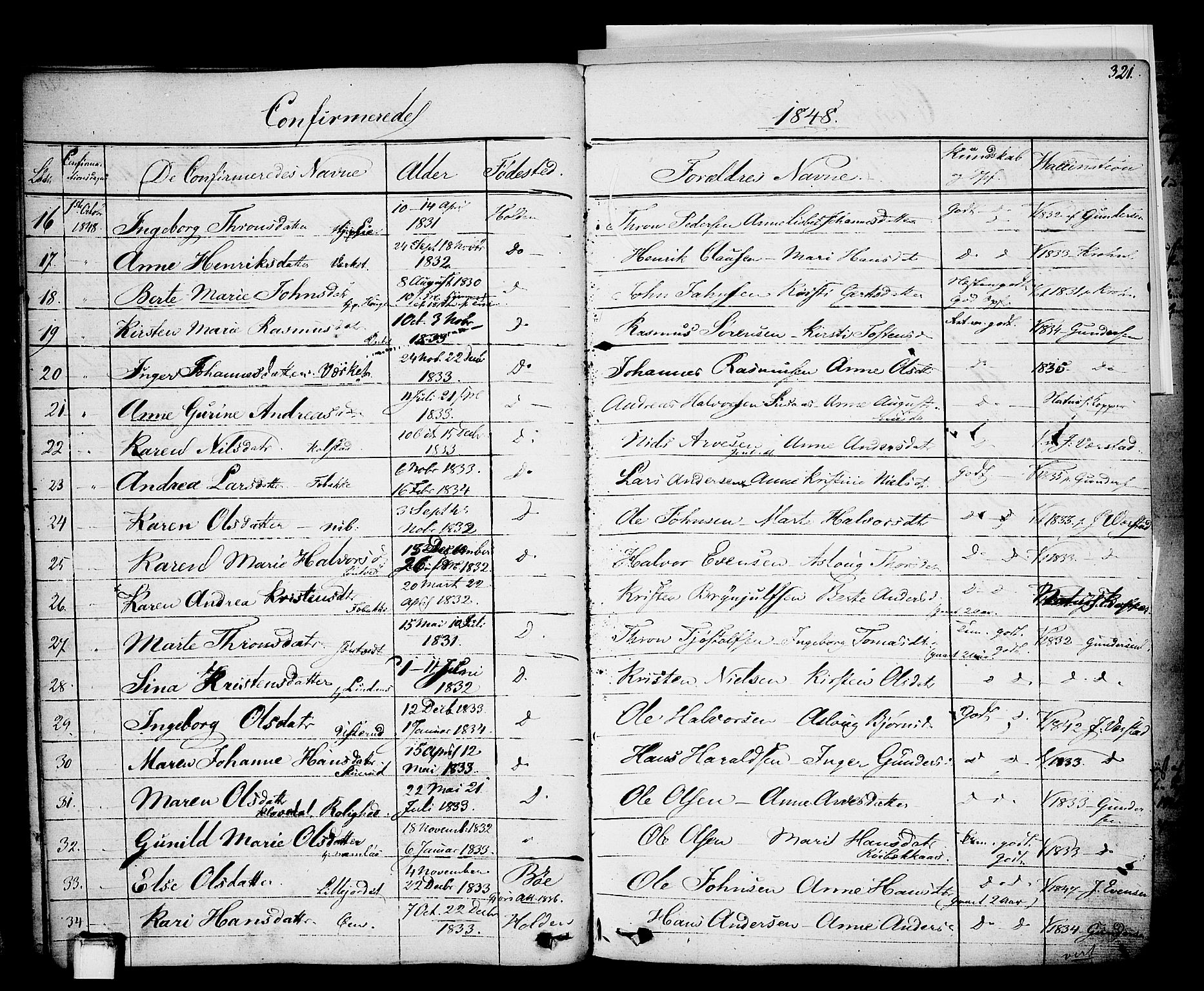 Holla kirkebøker, AV/SAKO-A-272/F/Fa/L0004: Parish register (official) no. 4, 1830-1848, p. 321