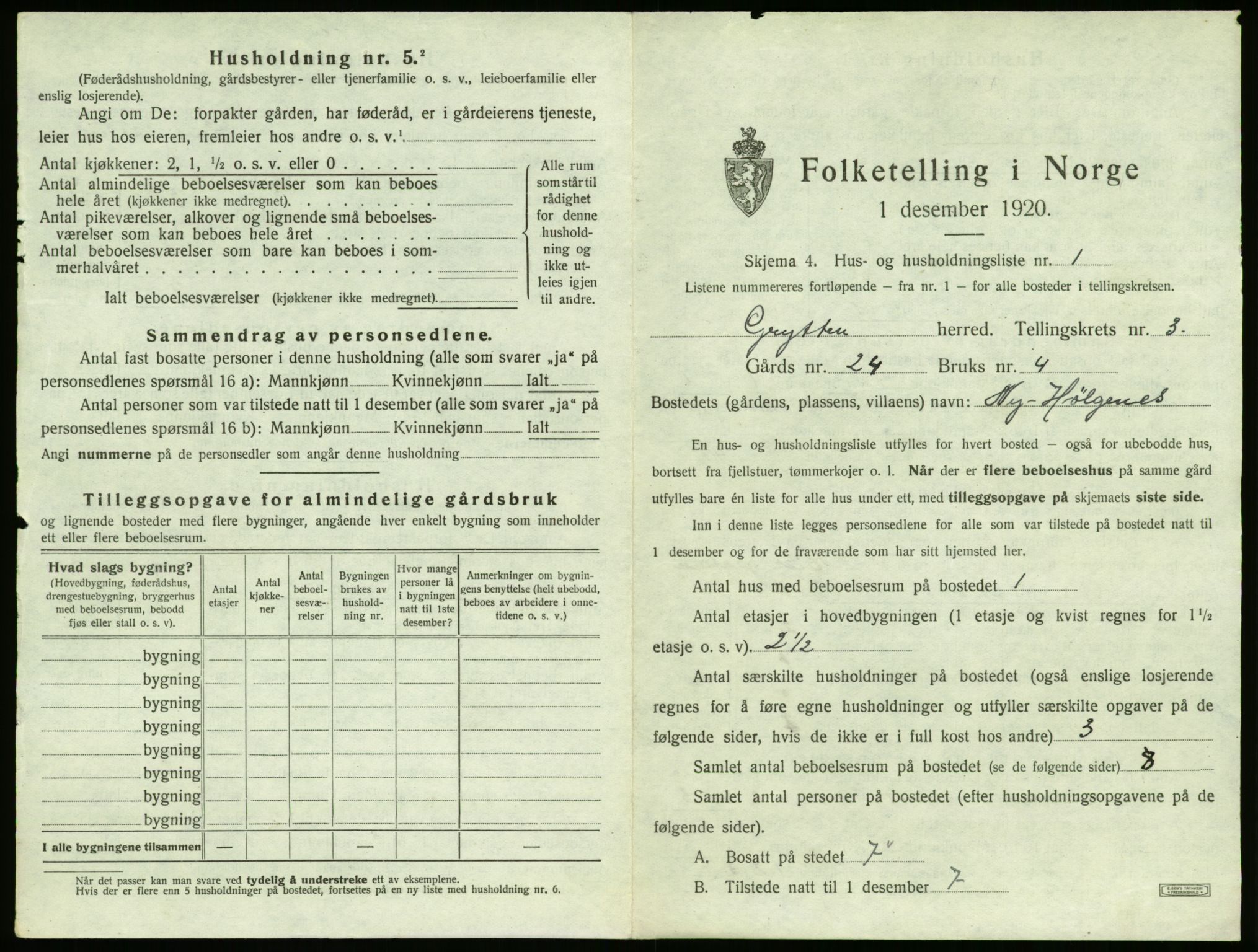 SAT, 1920 census for Grytten, 1920, p. 286