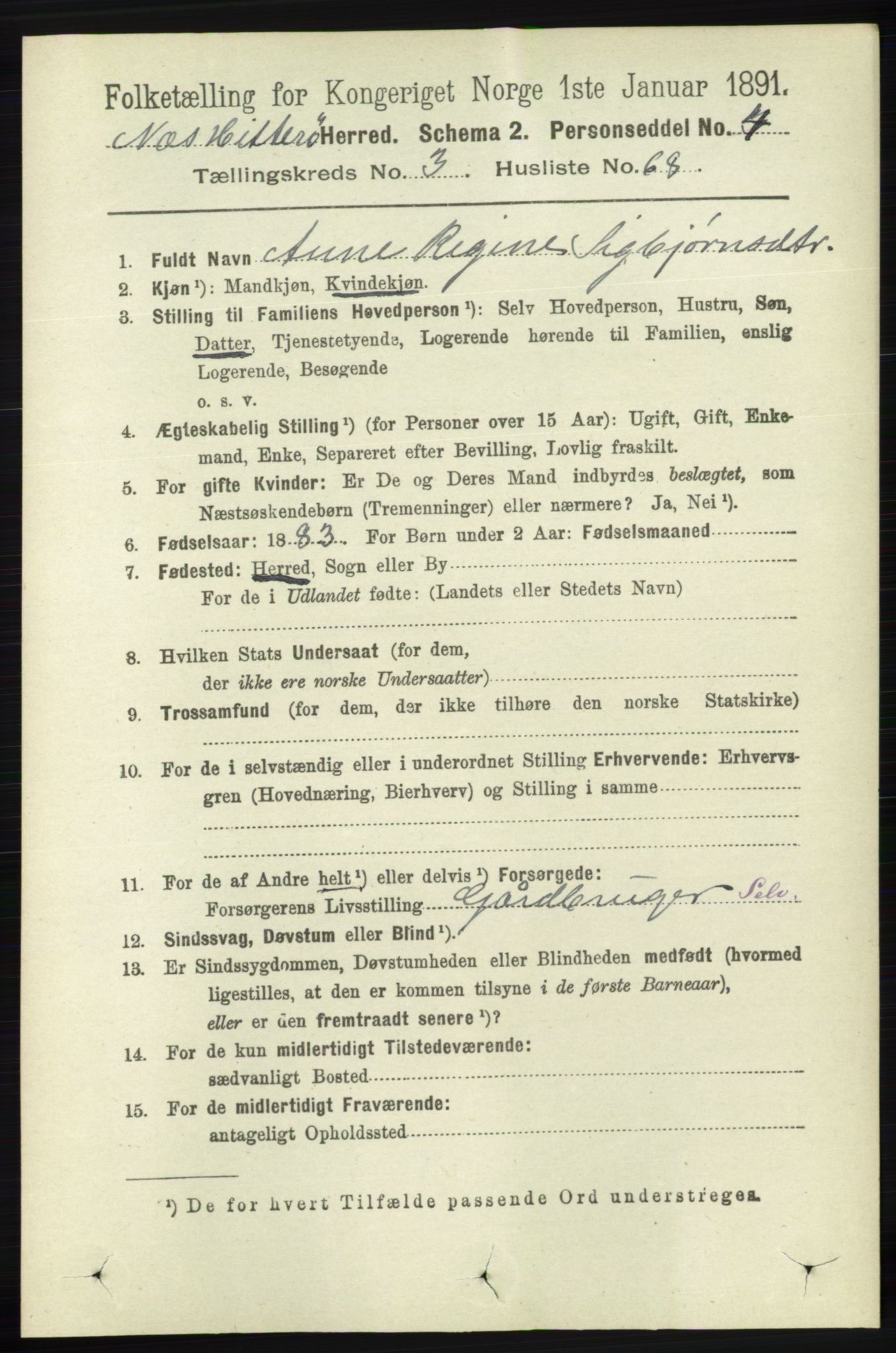 RA, 1891 census for 1043 Hidra og Nes, 1891, p. 1290
