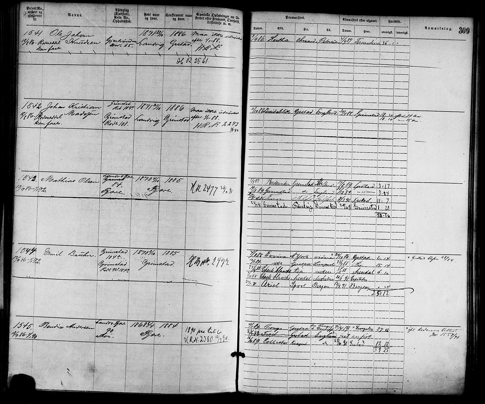 Grimstad mønstringskrets, AV/SAK-2031-0013/F/Fa/L0001: Annotasjonsrulle nr 1-1920 med register, F-1, 1870-1892, p. 342