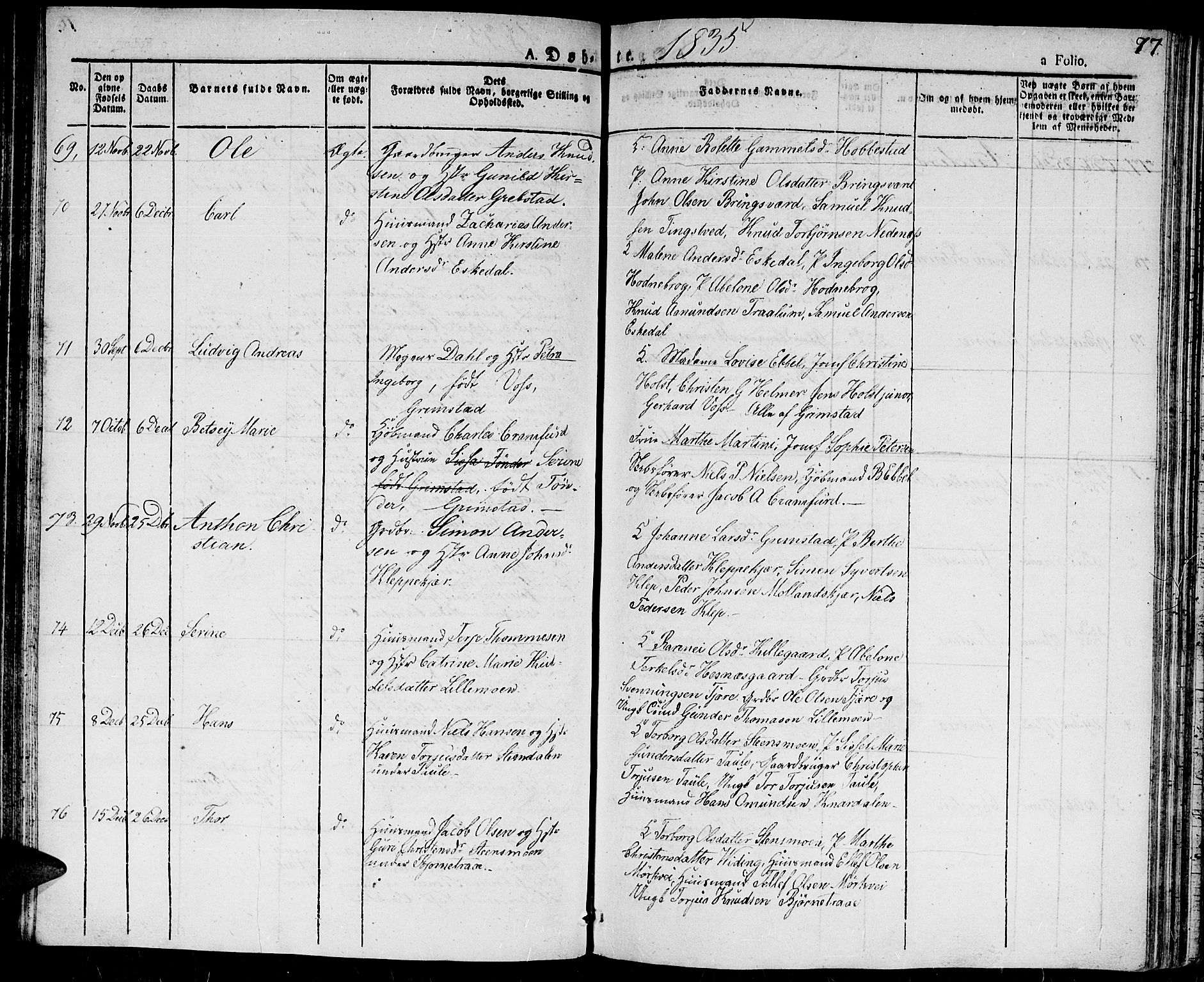 Fjære sokneprestkontor, SAK/1111-0011/F/Fa/L0002: Parish register (official) no. A 2, 1827-1839, p. 77