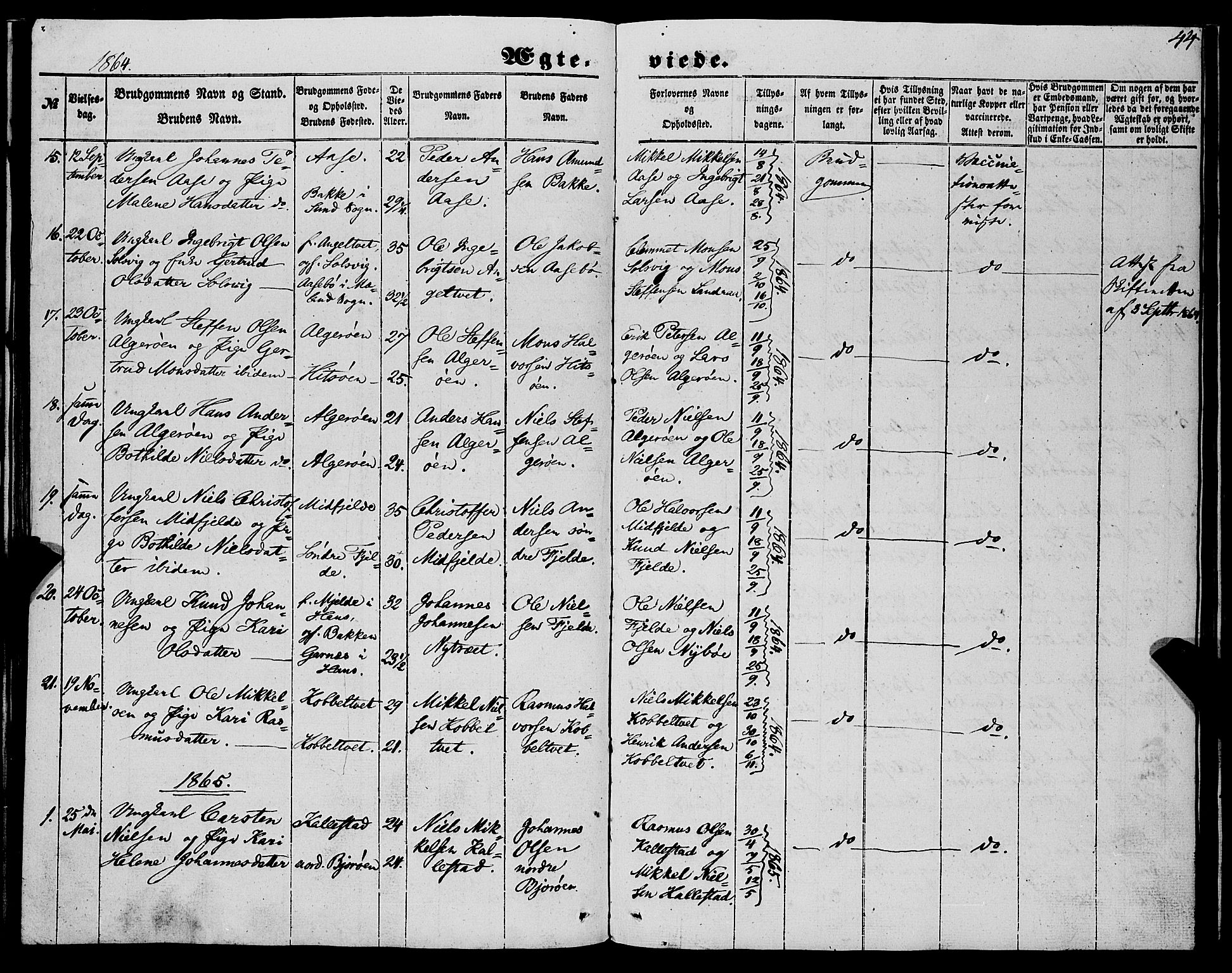 Fjell sokneprestembete, AV/SAB-A-75301/H/Haa: Parish register (official) no. A 6, 1849-1877, p. 44