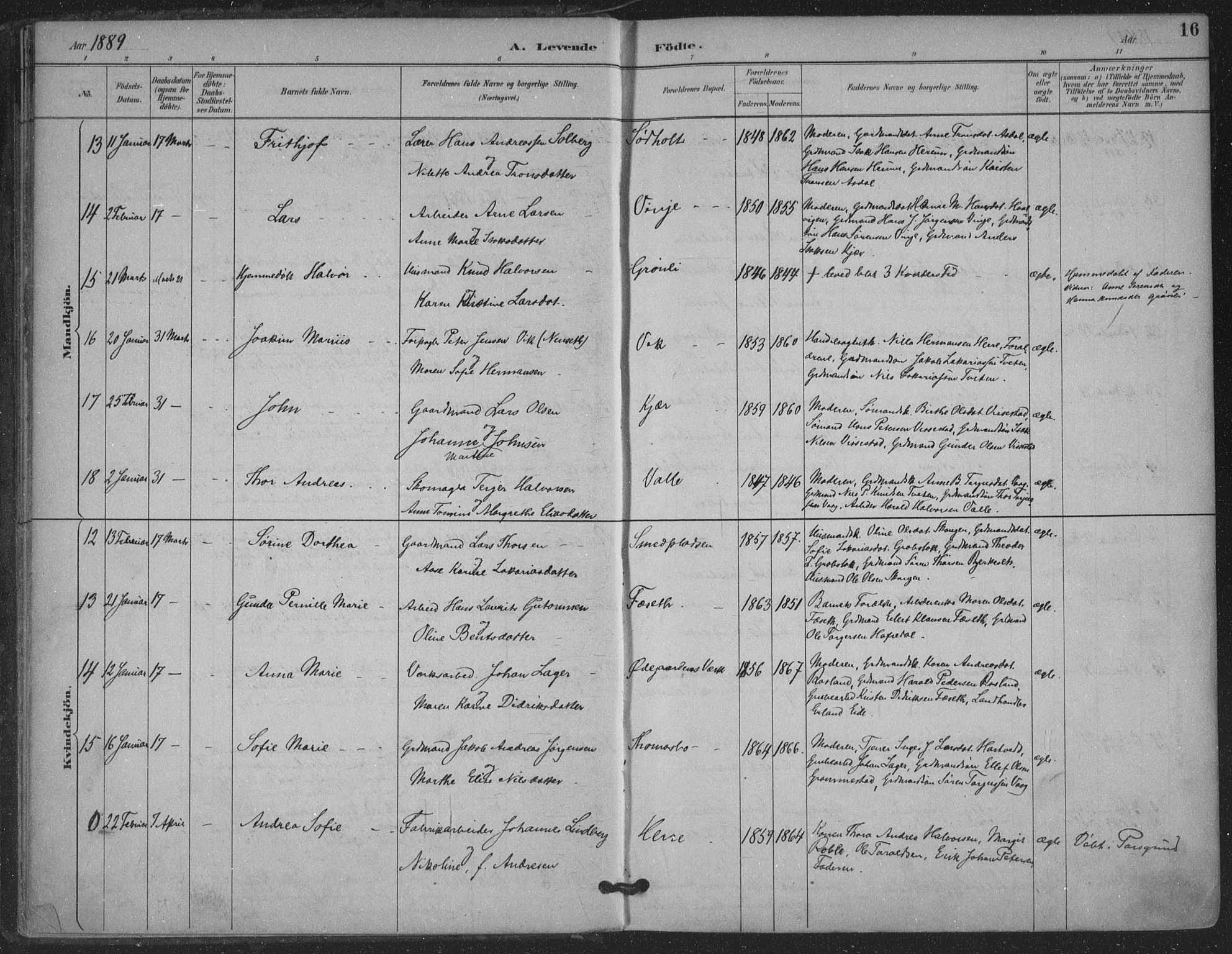 Bamble kirkebøker, AV/SAKO-A-253/F/Fa/L0008: Parish register (official) no. I 8, 1888-1900, p. 16