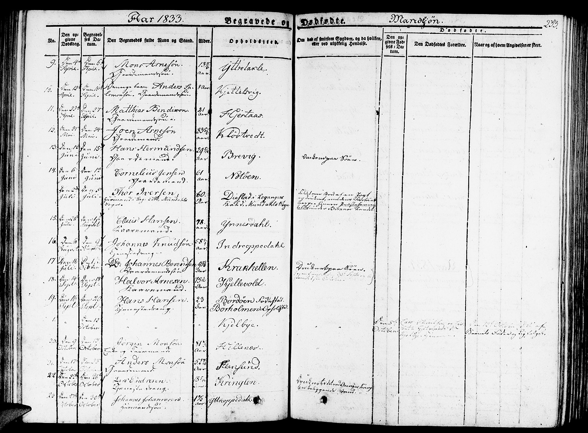 Gulen sokneprestembete, AV/SAB-A-80201/H/Haa/Haaa/L0019: Parish register (official) no. A 19, 1826-1836, p. 233