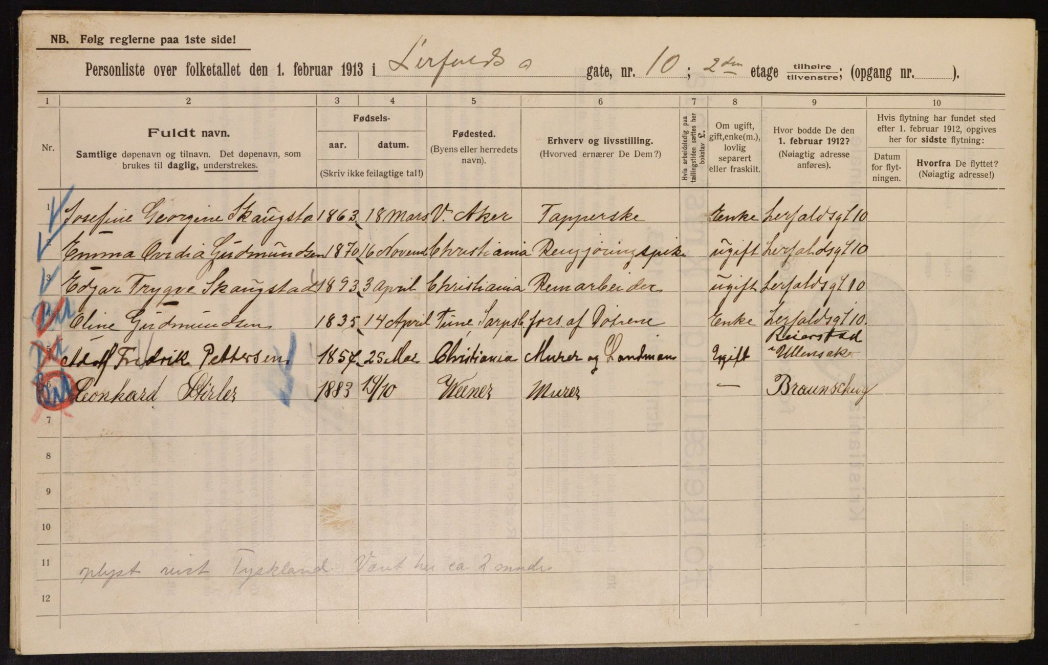 OBA, Municipal Census 1913 for Kristiania, 1913, p. 57006