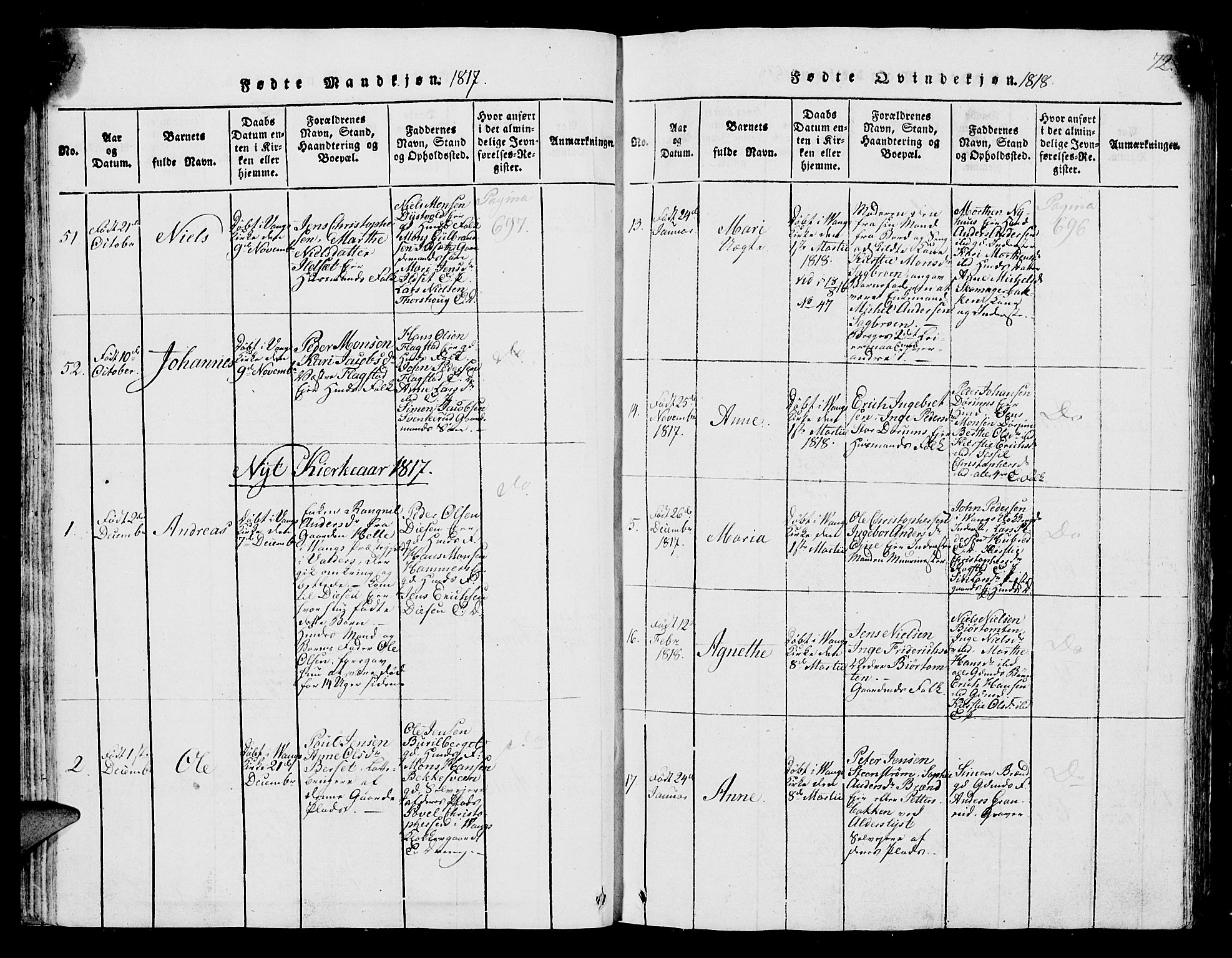 Vang prestekontor, Hedmark, SAH/PREST-008/H/Ha/Hab/L0004: Parish register (copy) no. 4, 1813-1827, p. 71-72