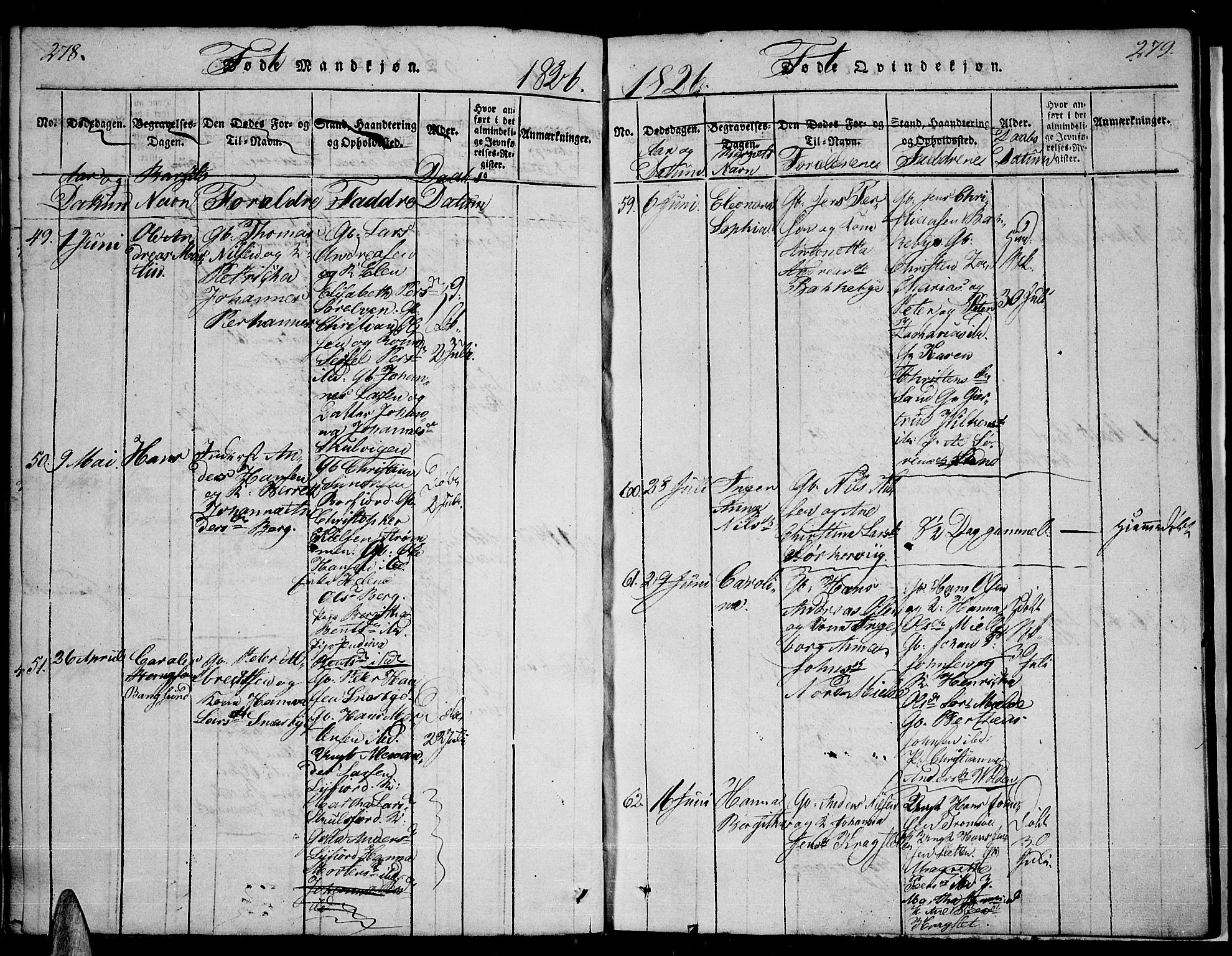 Tromsø sokneprestkontor/stiftsprosti/domprosti, SATØ/S-1343/G/Ga/L0007kirke: Parish register (official) no. 7, 1821-1828, p. 278-279