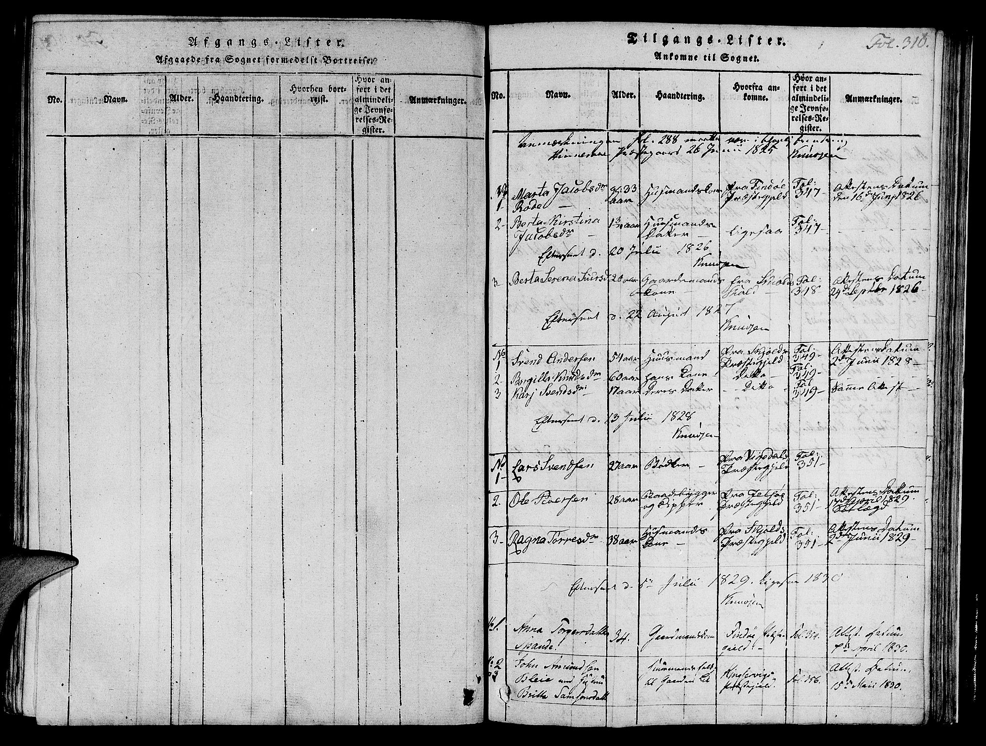 Nedstrand sokneprestkontor, SAST/A-101841/01/IV: Parish register (official) no. A 6, 1816-1838, p. 310
