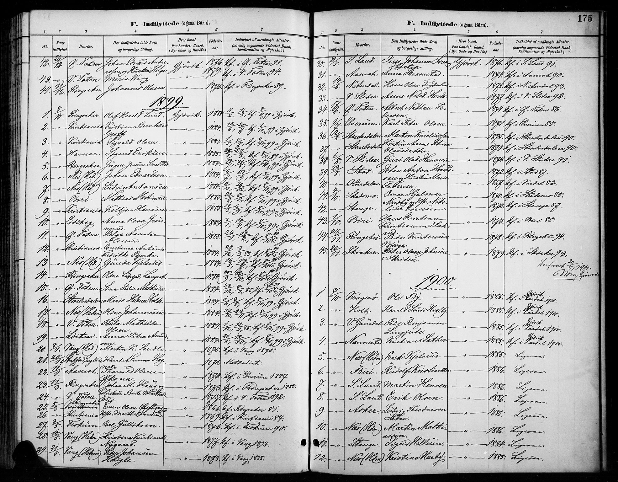 Vardal prestekontor, SAH/PREST-100/H/Ha/Haa/L0011: Parish register (official) no. 11, 1891-1901, p. 175
