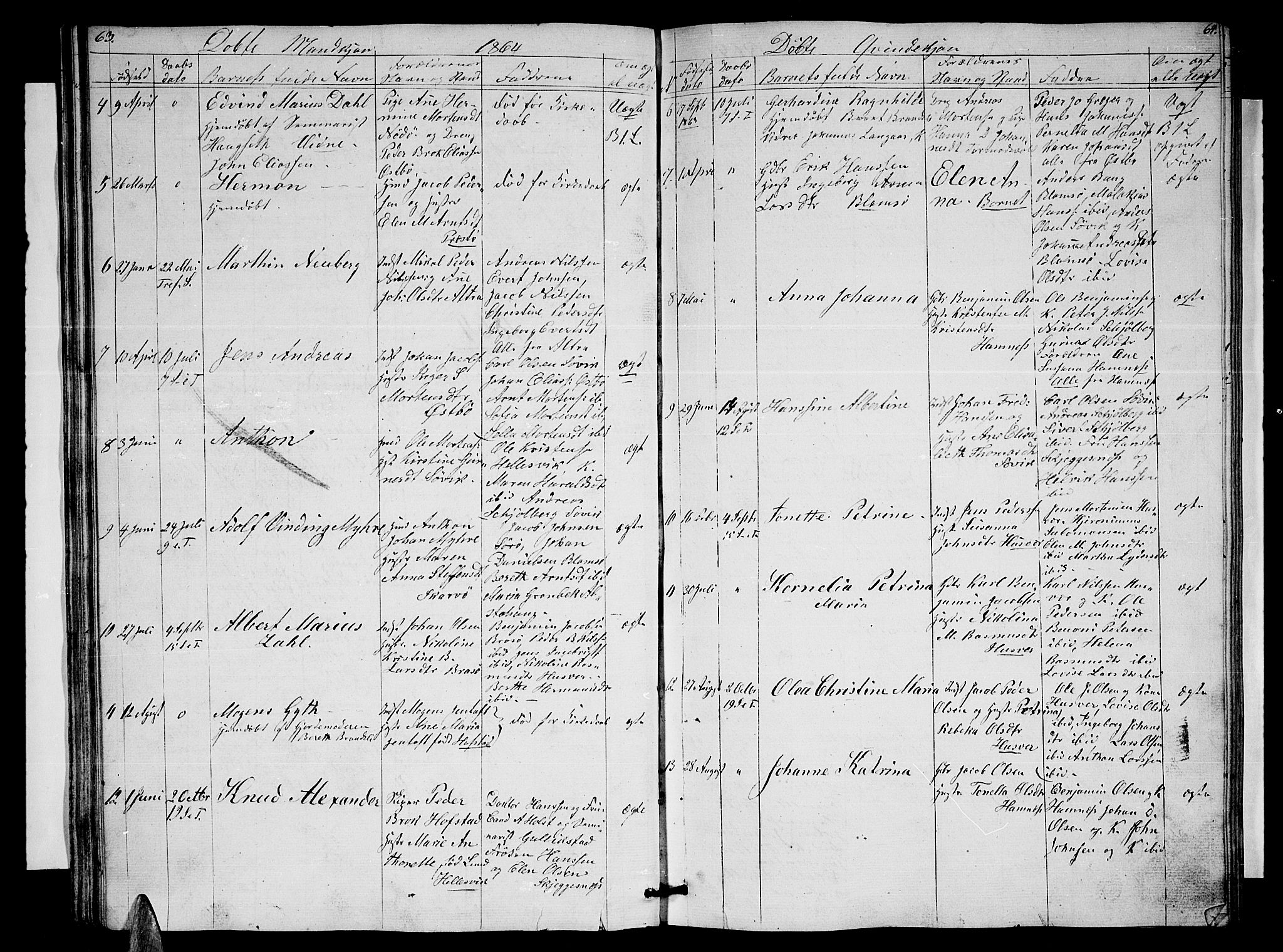 Ministerialprotokoller, klokkerbøker og fødselsregistre - Nordland, AV/SAT-A-1459/830/L0460: Parish register (copy) no. 830C02, 1843-1865, p. 63-64