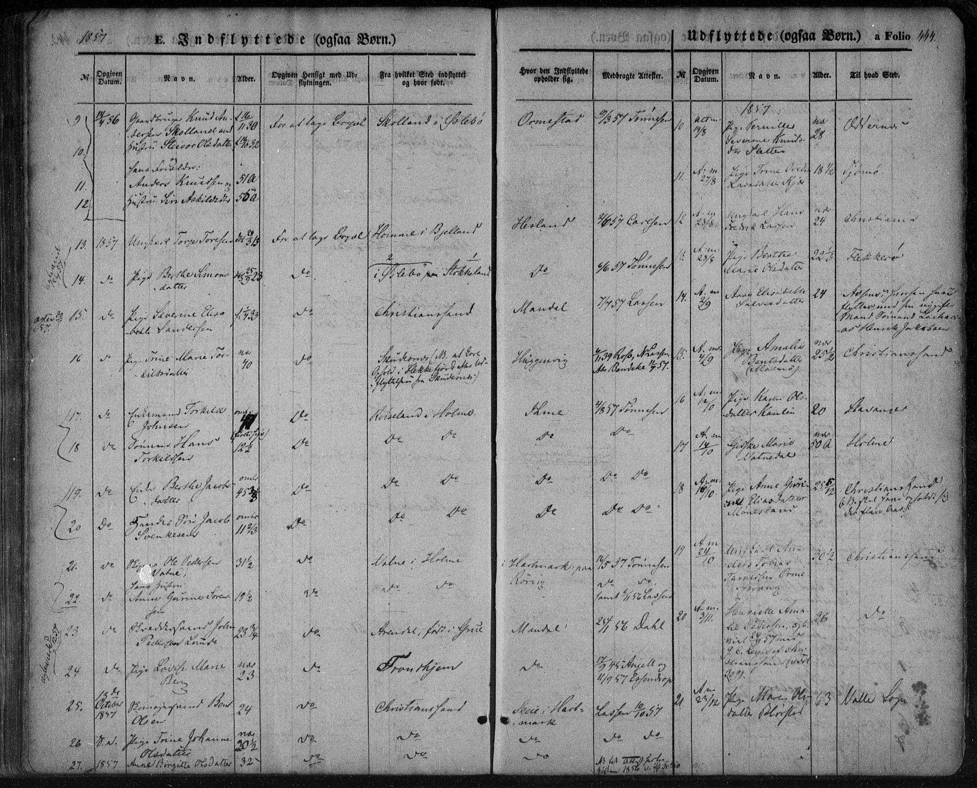 Mandal sokneprestkontor, SAK/1111-0030/F/Fa/Faa/L0013: Parish register (official) no. A 13, 1847-1859, p. 444