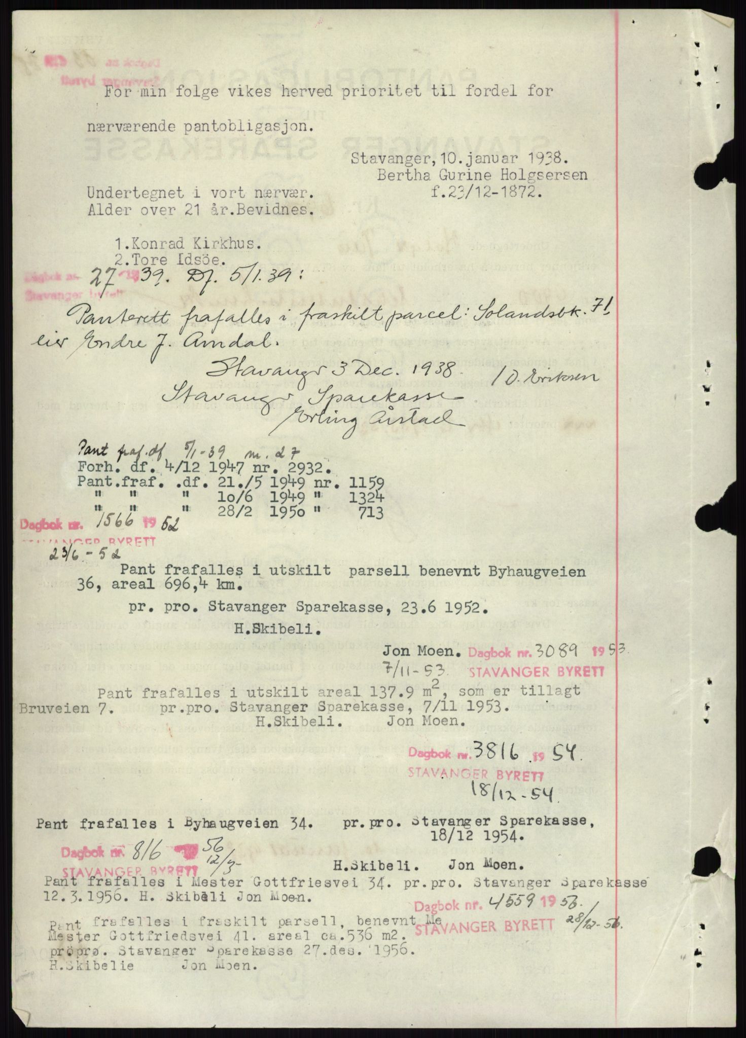 Stavanger byrett, SAST/A-100455/002/G/Gb/L0033: Mortgage book, 1936-1950, Diary no: : 27/1939