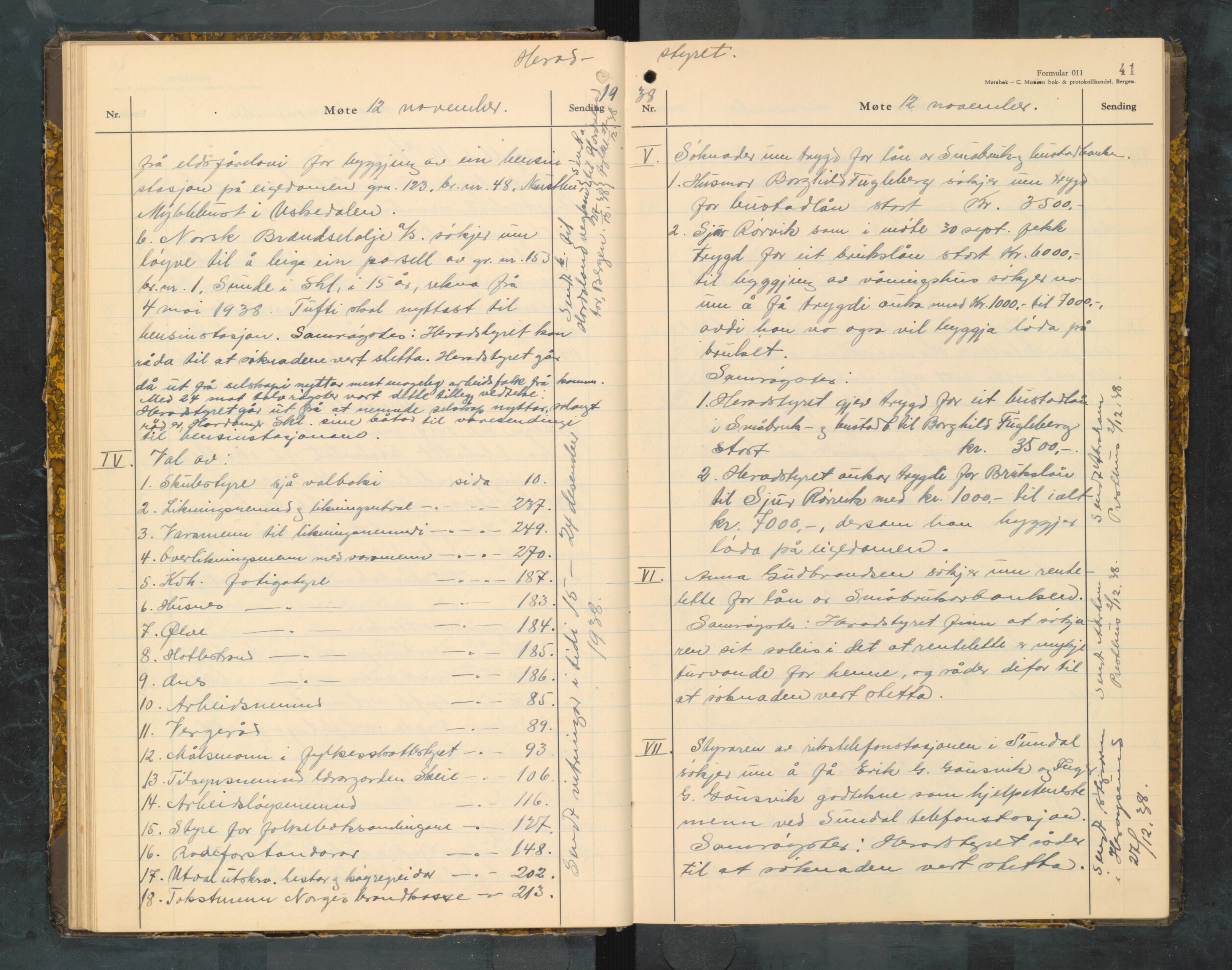 Kvinnherad kommune. Formannskapet, IKAH/1224-021/A/Aa/L0010: Møtebok for formannskap og heradstyre i Kvinnherad prestegjeld og styre i soknekommunane Kvinnherad, Ølve, Husnes og Ænes, 1938-1942