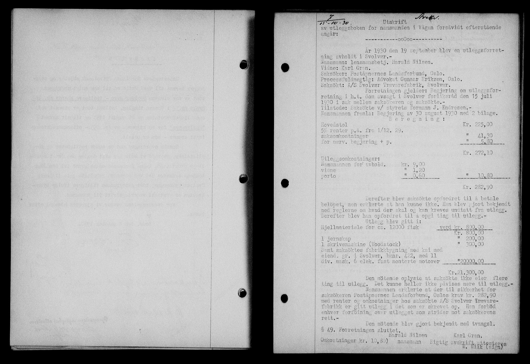 Lofoten sorenskriveri, SAT/A-0017/1/2/2C/L0022b: Mortgage book no. 22b, 1930-1930, Deed date: 15.10.1930