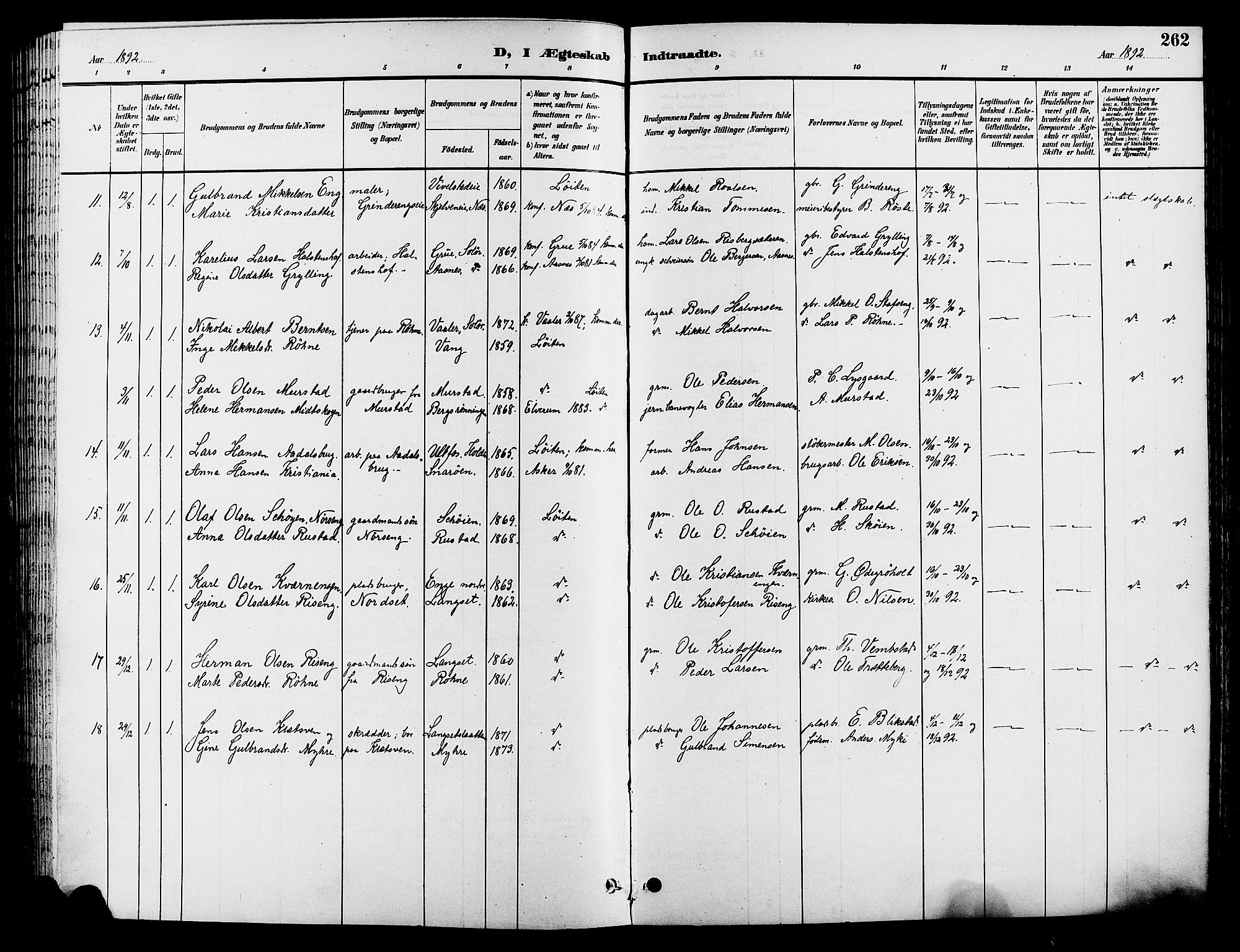 Løten prestekontor, SAH/PREST-022/L/La/L0006: Parish register (copy) no. 6, 1892-1909, p. 262