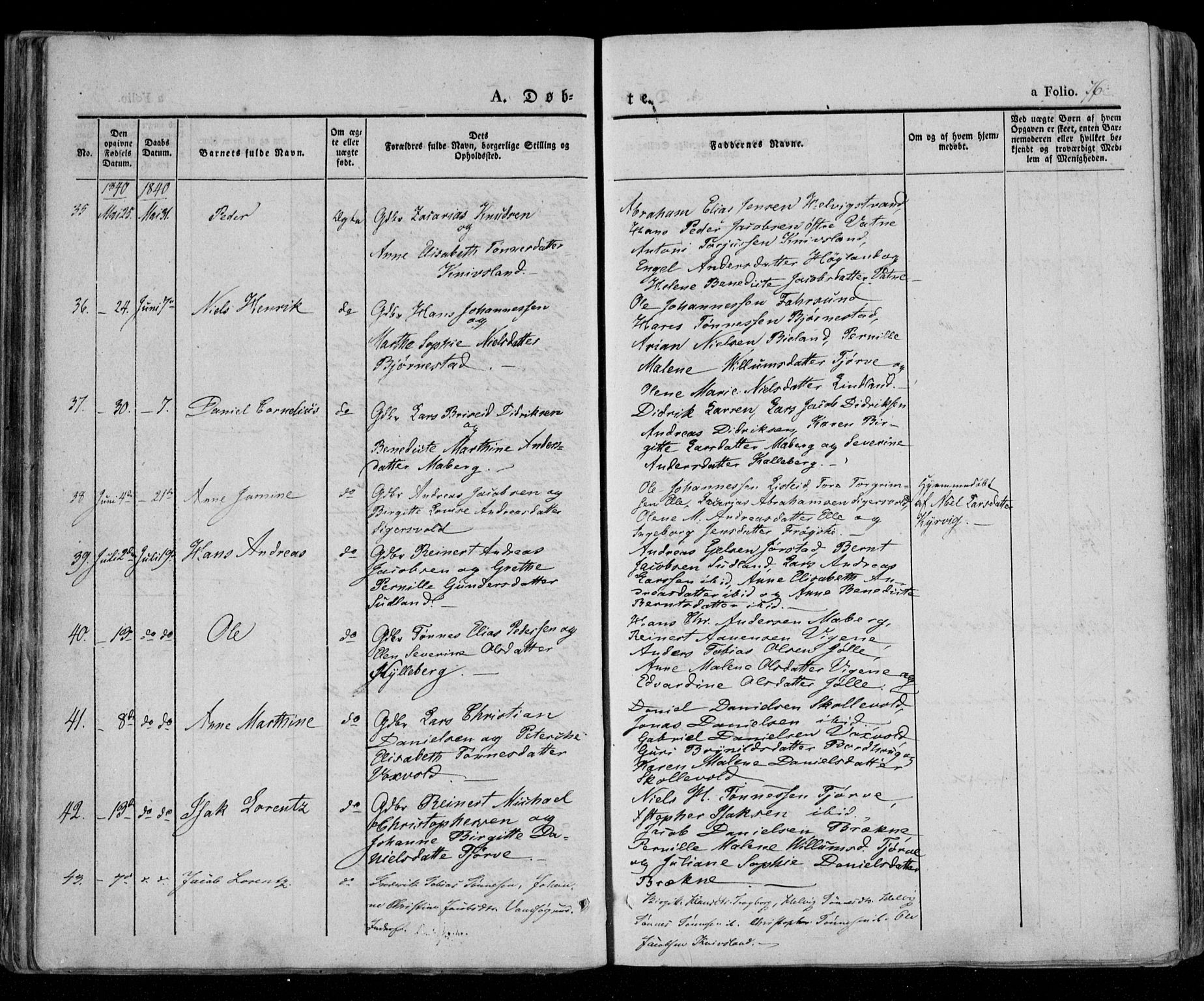 Lista sokneprestkontor, AV/SAK-1111-0027/F/Fa/L0009: Parish register (official) no. A 9, 1835-1846, p. 76