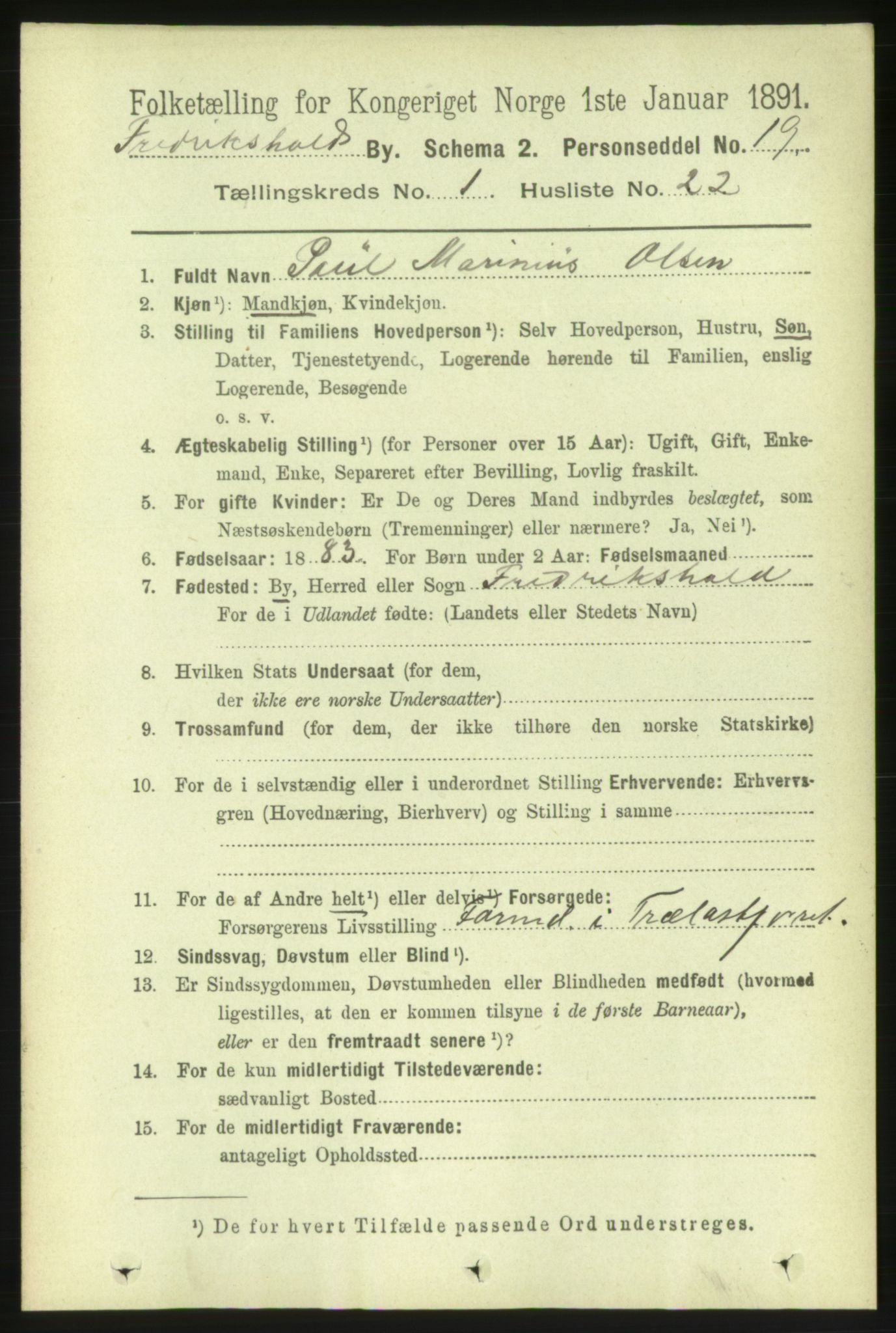 RA, 1891 census for 0101 Fredrikshald, 1891, p. 2130