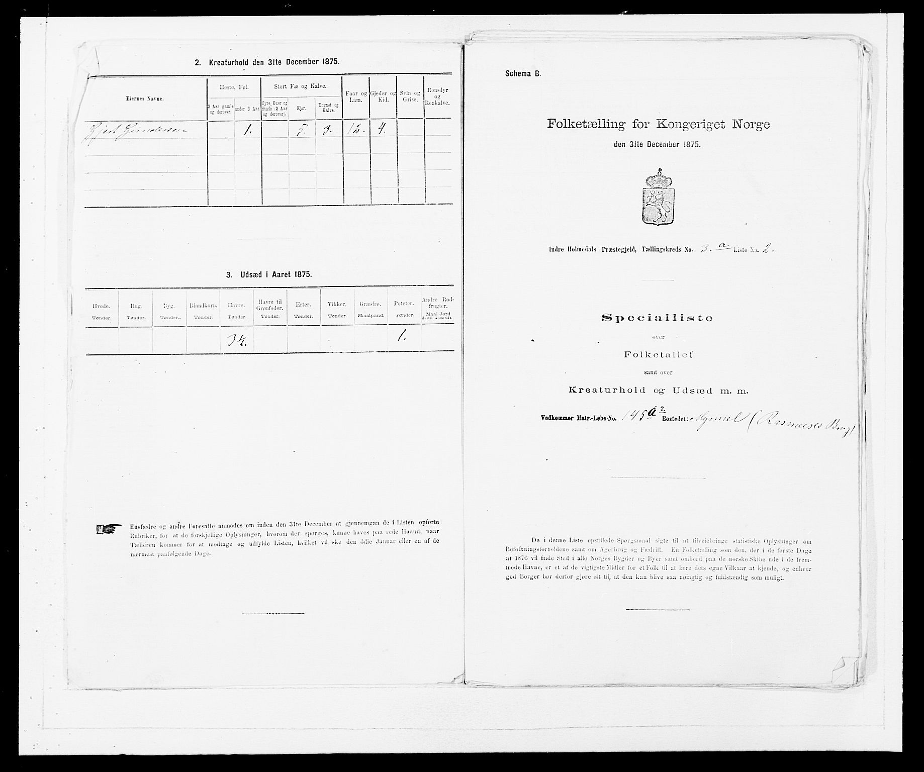 SAB, 1875 census for 1430P Indre Holmedal, 1875, p. 296