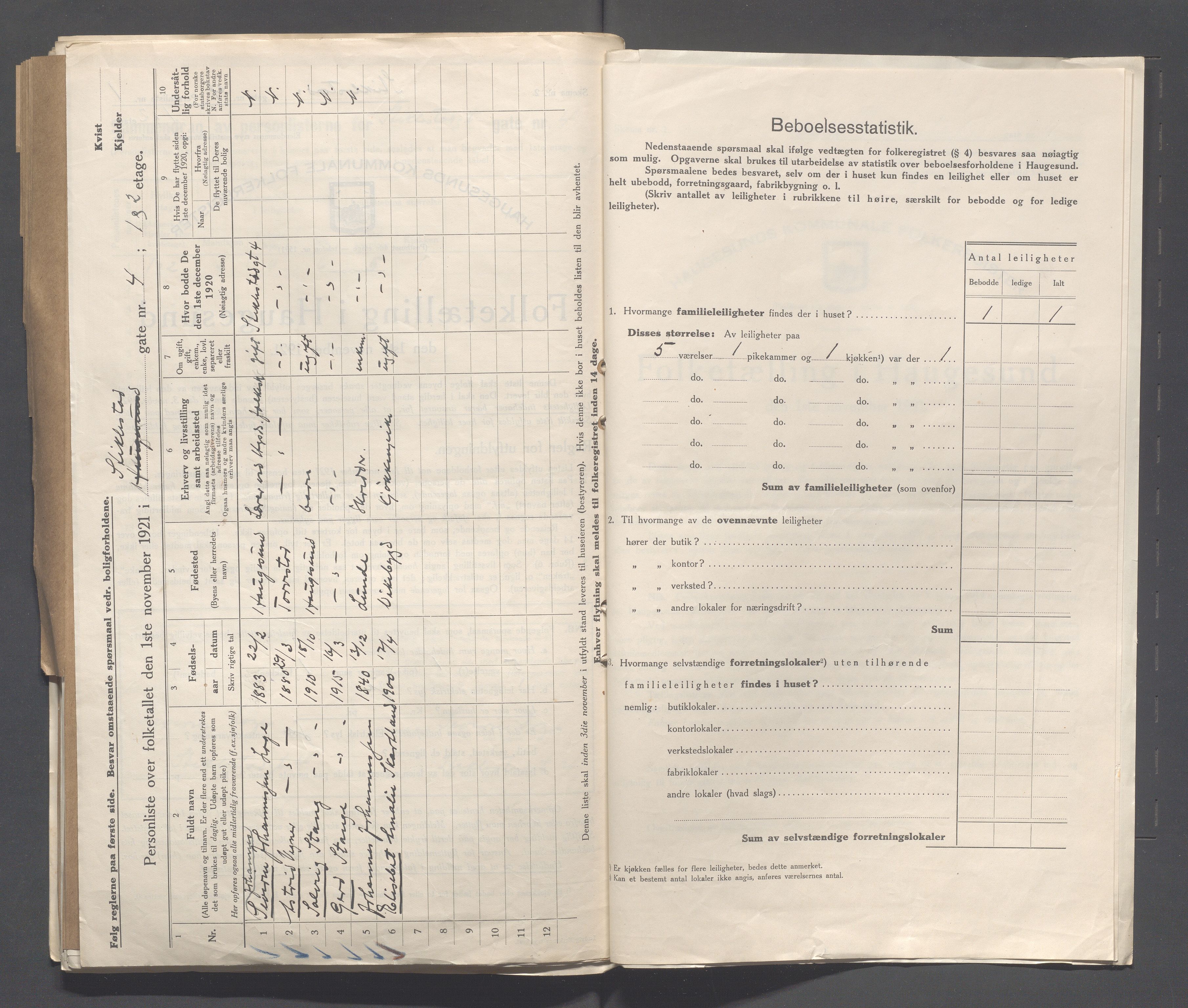 IKAR, Local census 1.11.1921 for Haugesund, 1921, p. 4330