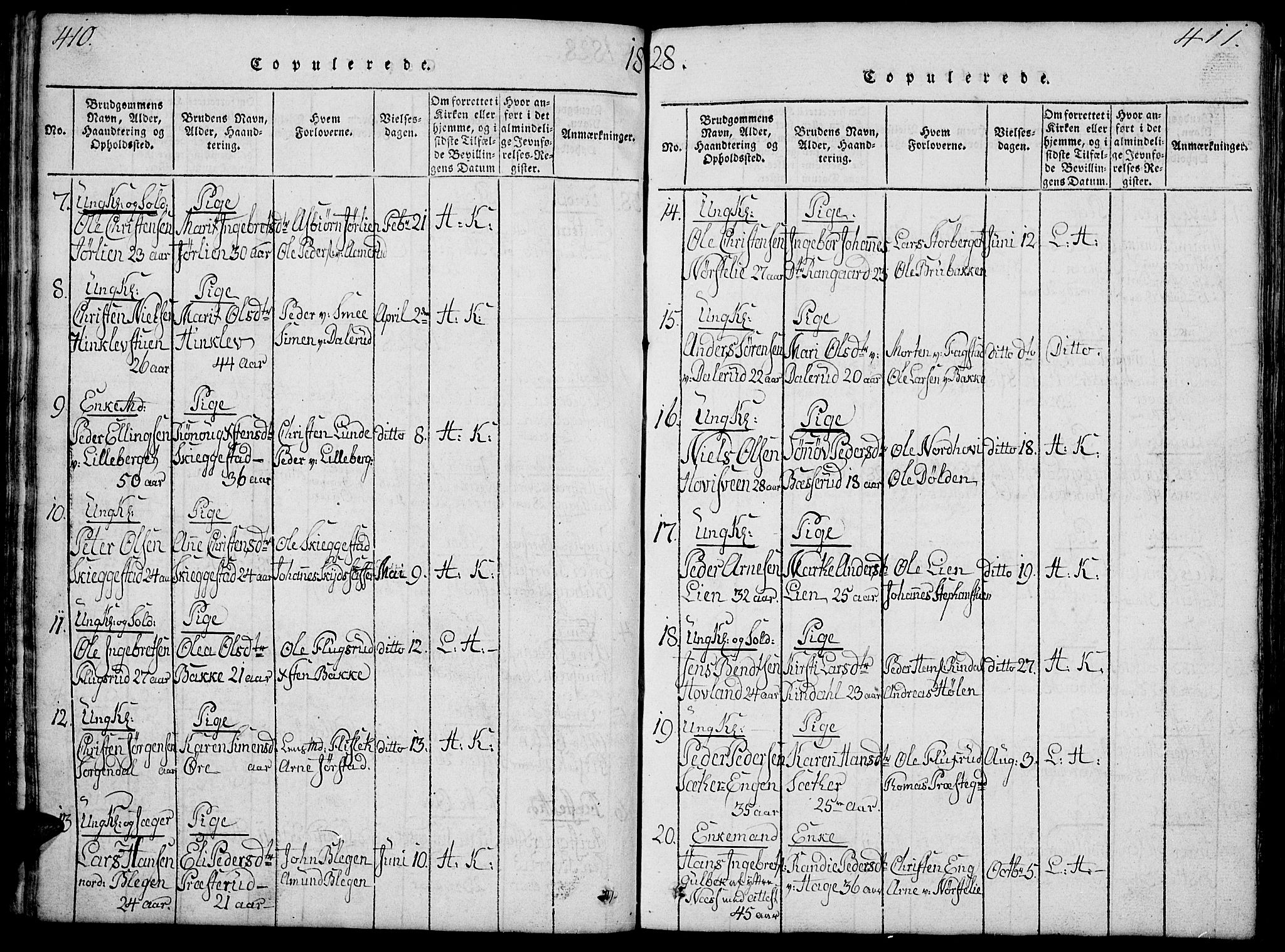 Fåberg prestekontor, AV/SAH-PREST-086/H/Ha/Hab/L0004: Parish register (copy) no. 4, 1818-1837, p. 410-411