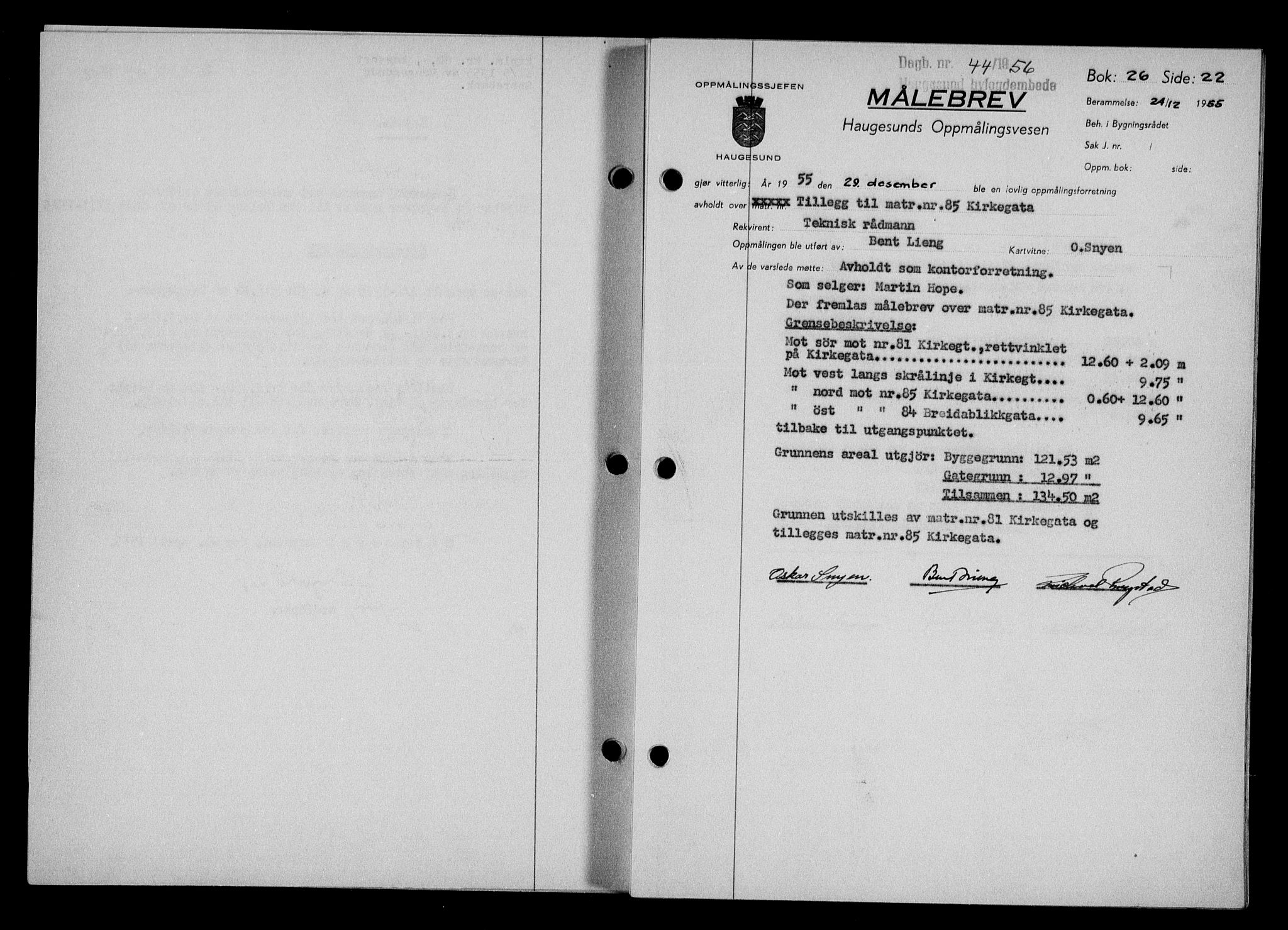 Haugesund tingrett, SAST/A-101415/01/II/IIC/L0067: Mortgage book no. A 8, 1954-1956, Diary no: : 44/1956