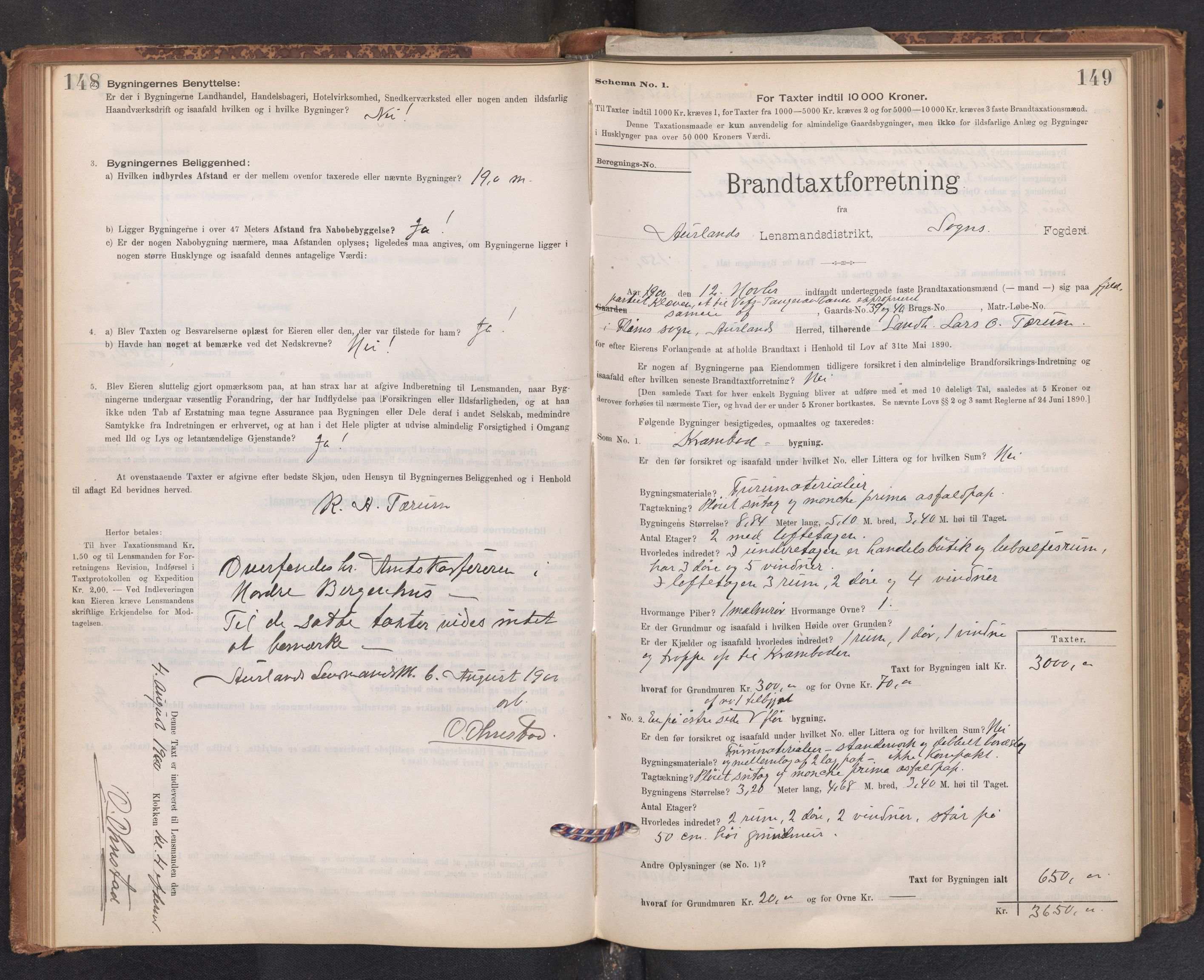 Lensmannen i Aurland, AV/SAB-A-26401/0012/L0004: Branntakstprotokoll, skjematakst, 1895-1911, p. 148-149