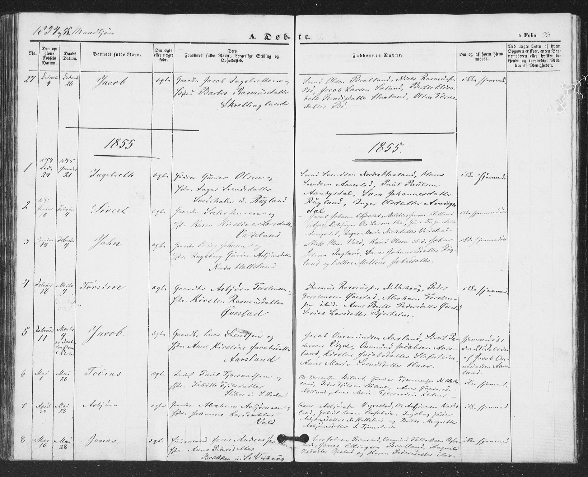 Hå sokneprestkontor, AV/SAST-A-101801/001/30BA/L0007: Parish register (official) no. A 6, 1842-1855, p. 70